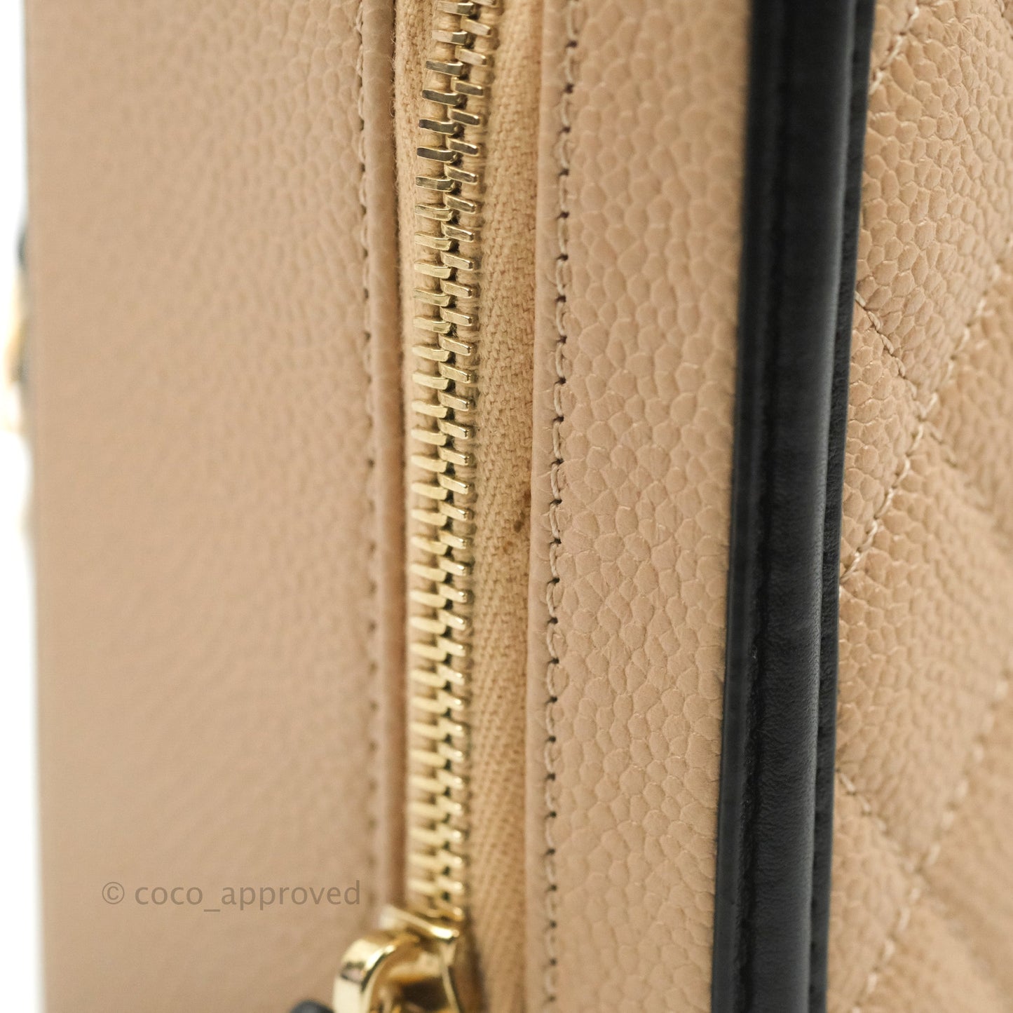 Chanel Quilted Medium CC Filigree Vanity Case Beige Caviar Aged Gold Hardware