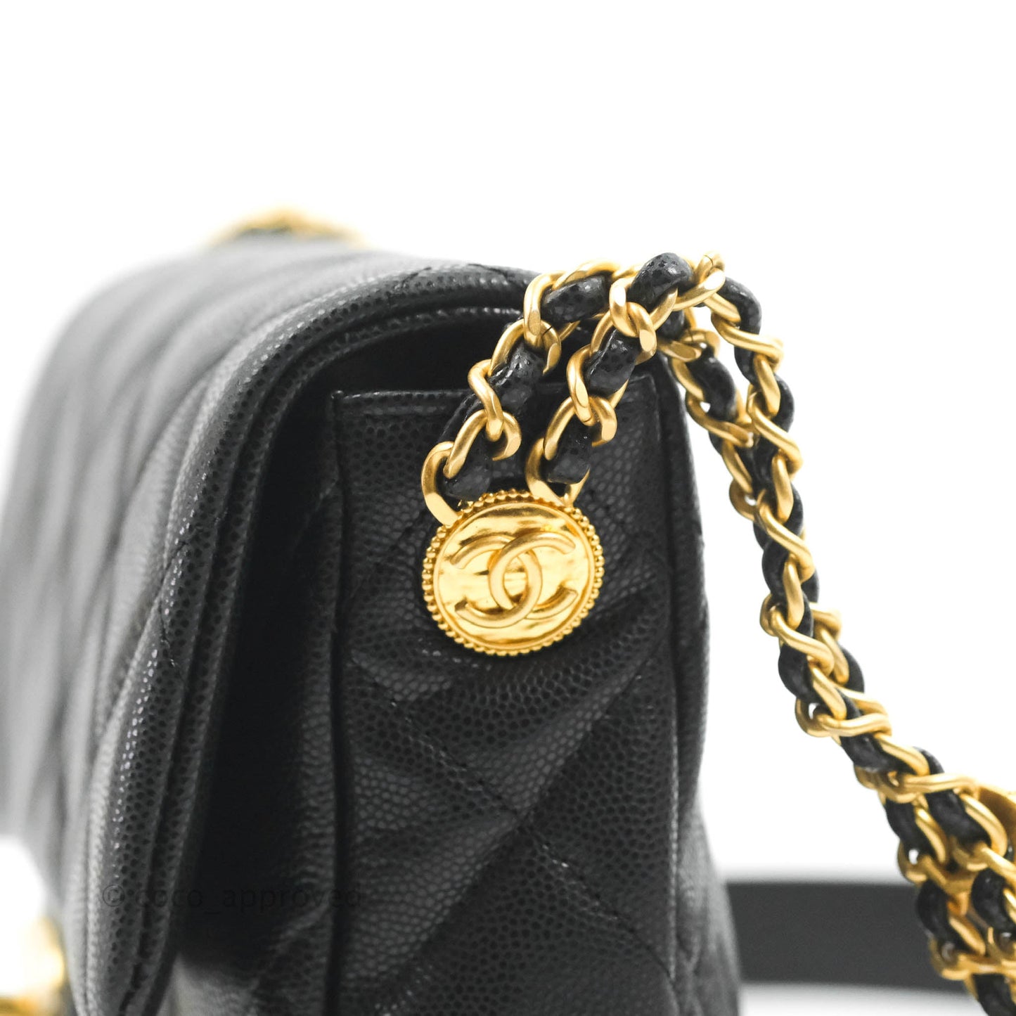 Chanel Small Buttons Gold Coins Flap Bag Black Caviar Aged Gold Hardware