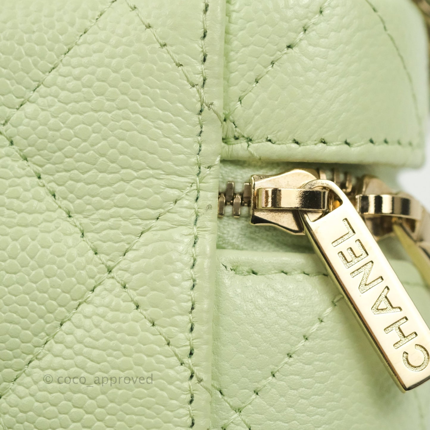 Chanel Quilted Small Handle With Care Vanity Case With Chain Green Caviar Gold Hardware