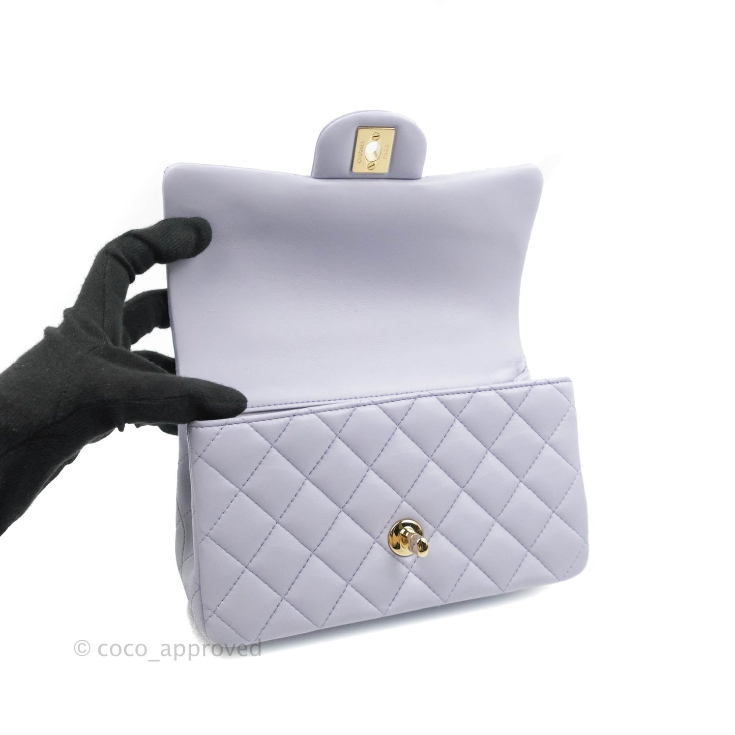 Chanel Top Handle Mini Rectangular Flap Bag Lilac Lambskin Aged Gold Hardware 21K