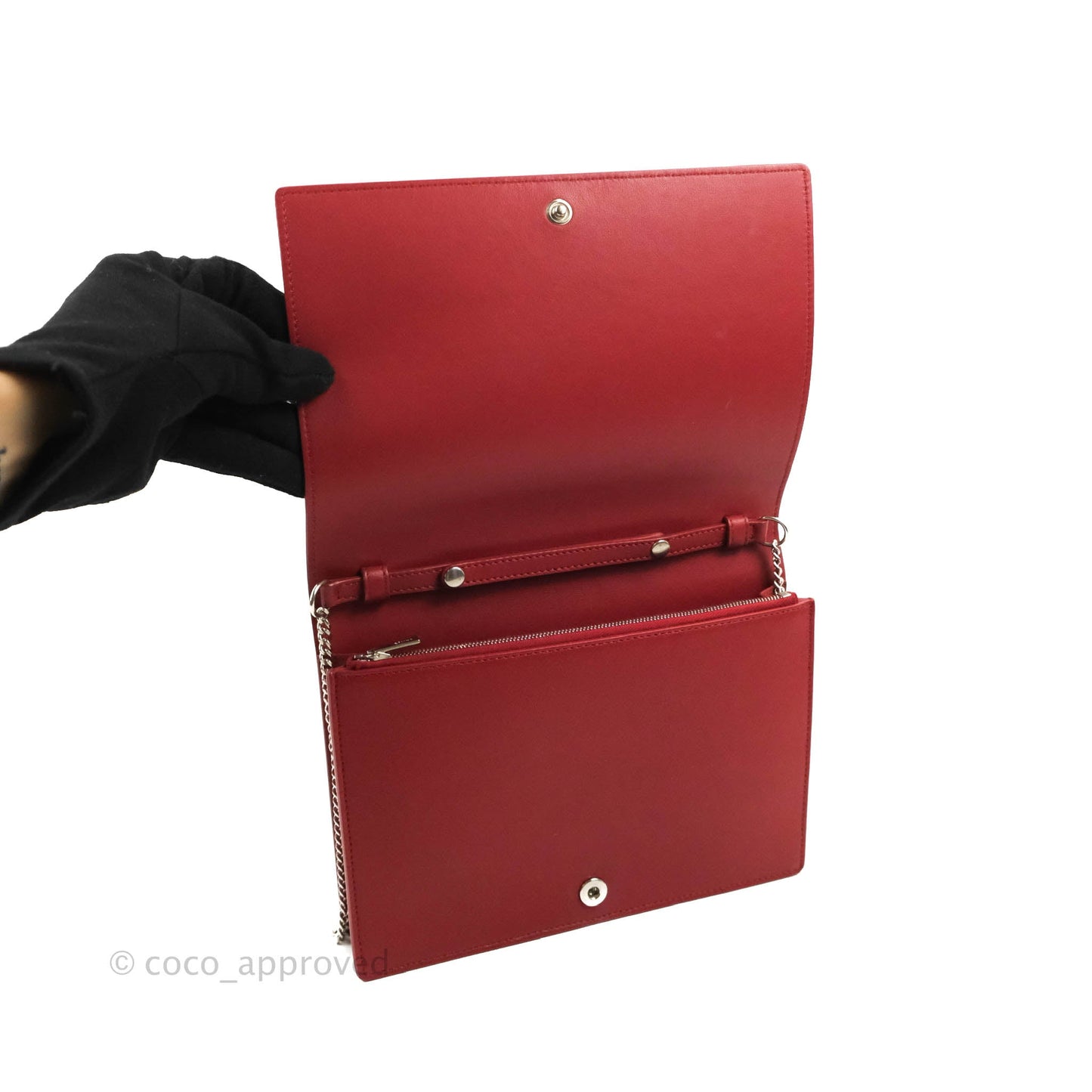 Celine Frame Evening Clutch On Chain Red Pink Smooth Lambskin Silver Hardware