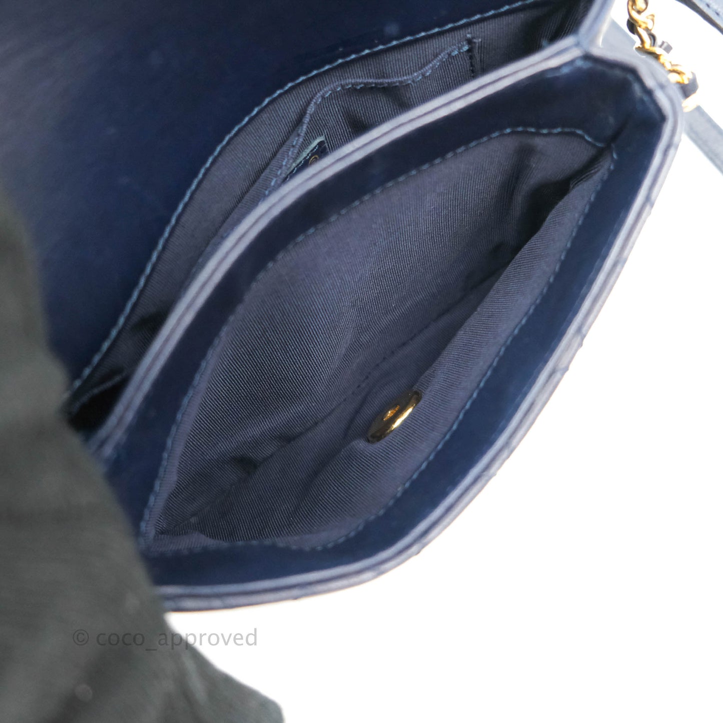 Chanel Flat Flap Bag With Chain Navy Calfskin Gold Hardware