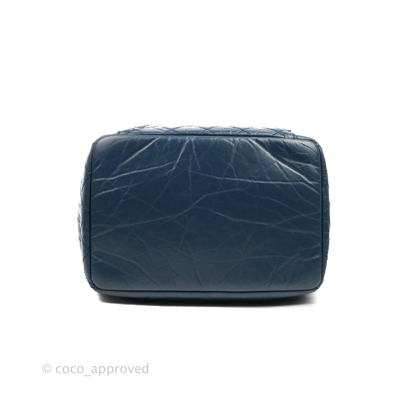 Chanel Drawstring Bucket Bag Dark Blue Aged Calfskin Silver Hardware