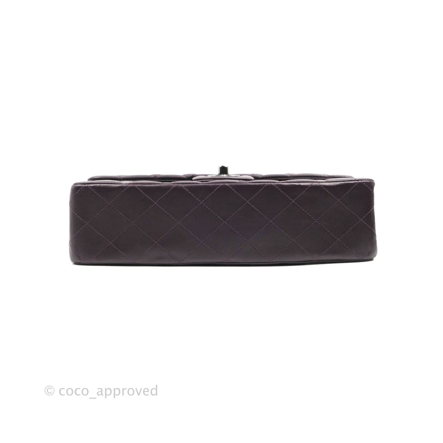 Chanel Classic M/L Medium Flap Quilted Purple Burgundy Lambskin Silver Hardware