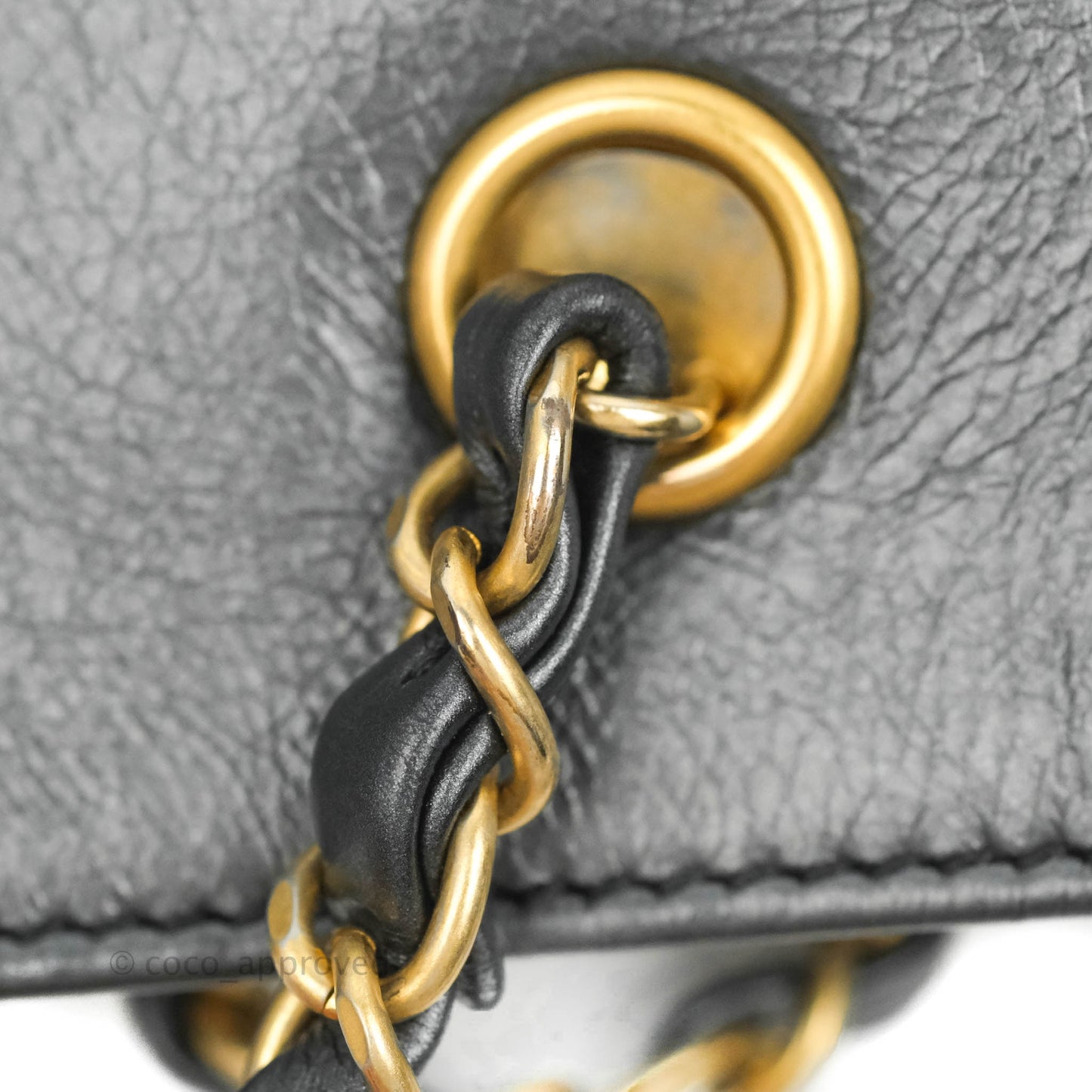 Chanel Quilted Drawstring Shopping Tote Bag Metallic Dark Grey Aged Calfskin Aged Gold Hardware