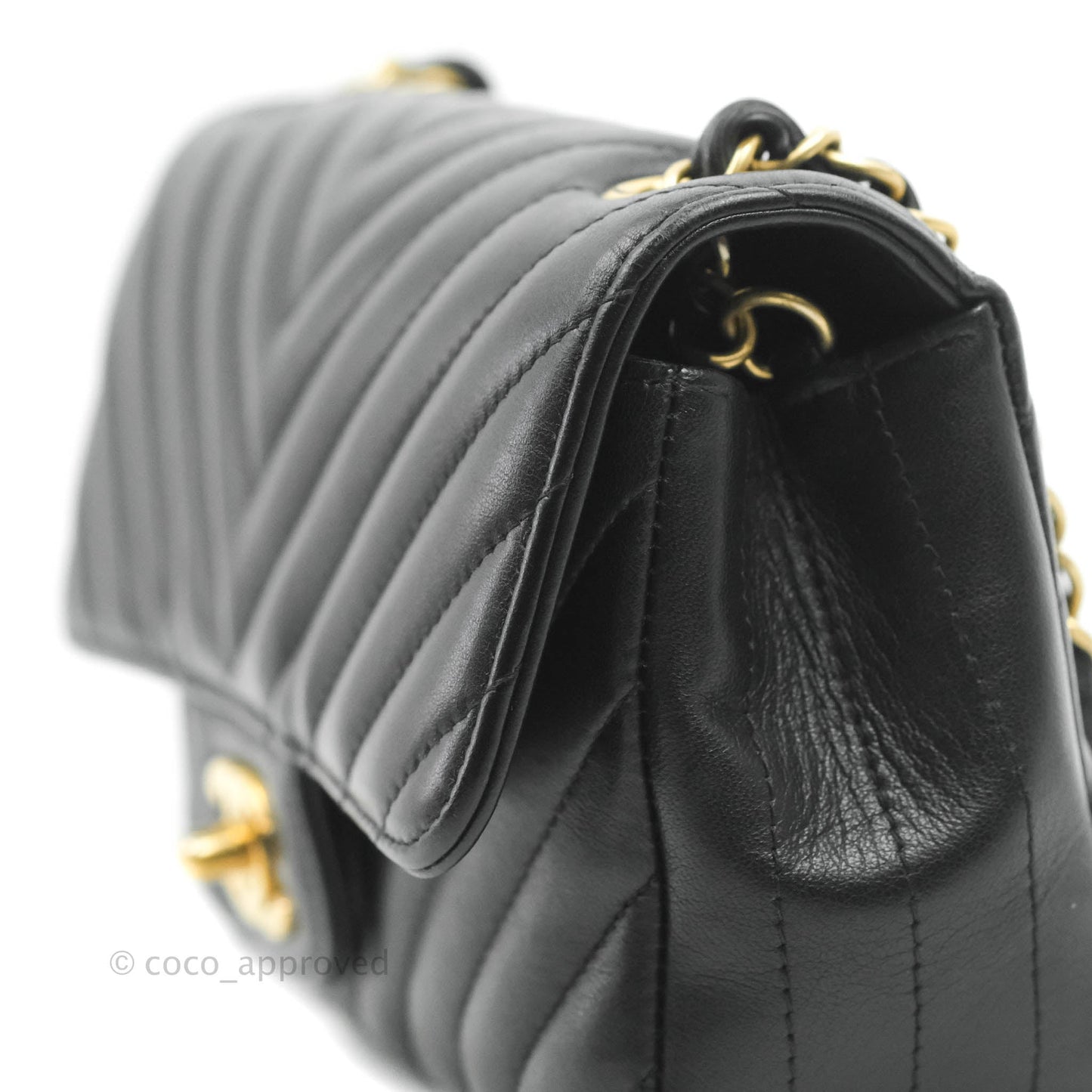 Chanel Chevron Mini Rectangular Flap Black Lambskin Aged Gold Hardware