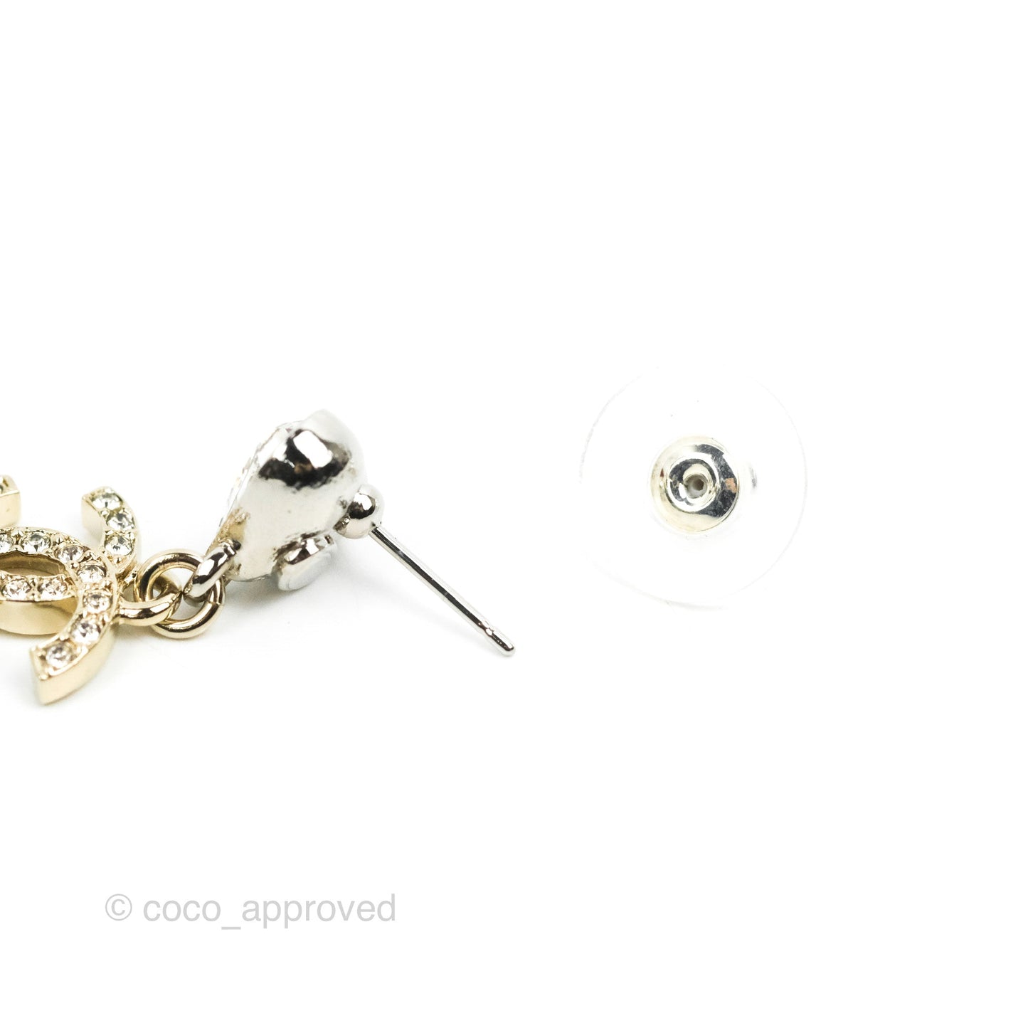 Chanel Crystal Heart CC Drop Earrings Silver Tone 23S