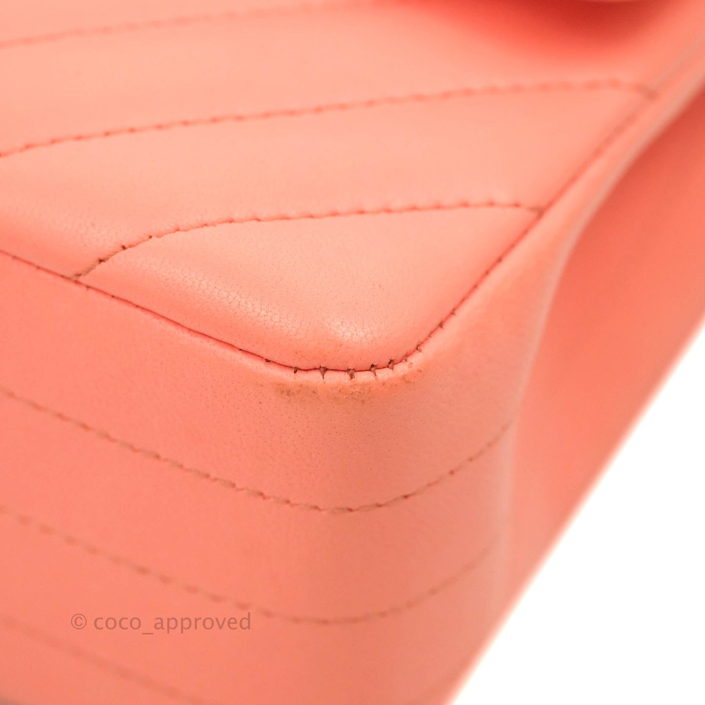 Chanel Classic M/L Medium Chevron Double Flap Coral Pink Lambskin Aged Gold Hardware