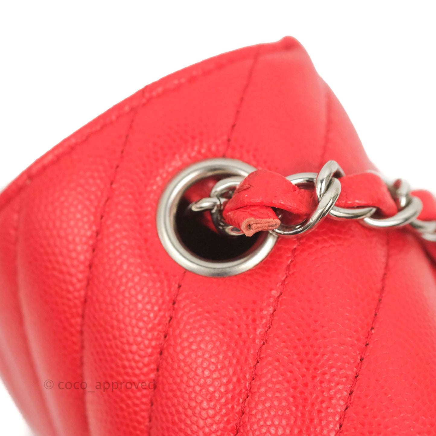 Chanel Quilted Mini Rectangular Flap Red Chevron Caviar Silver Hardware
