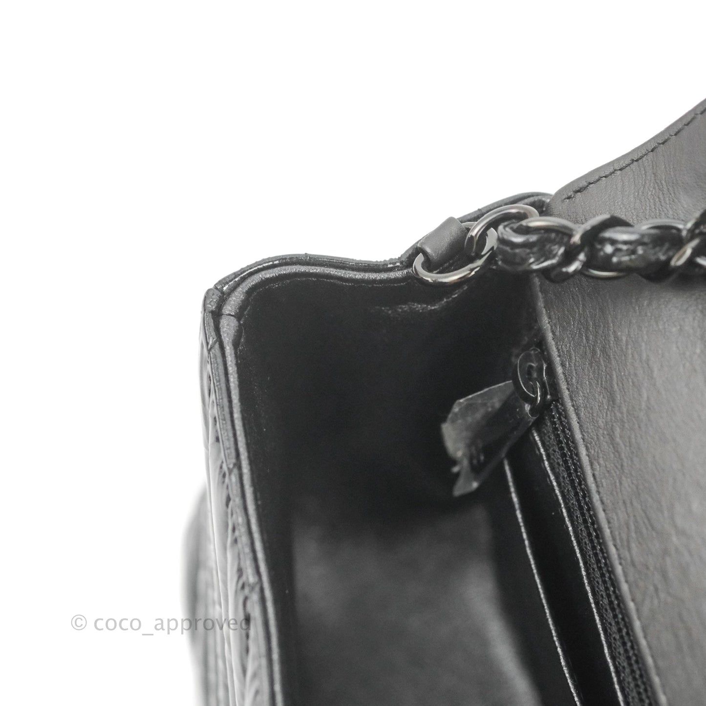 Chanel Mini Rectangular Flap Chevron Black Crumpled Metallic Patent So Black