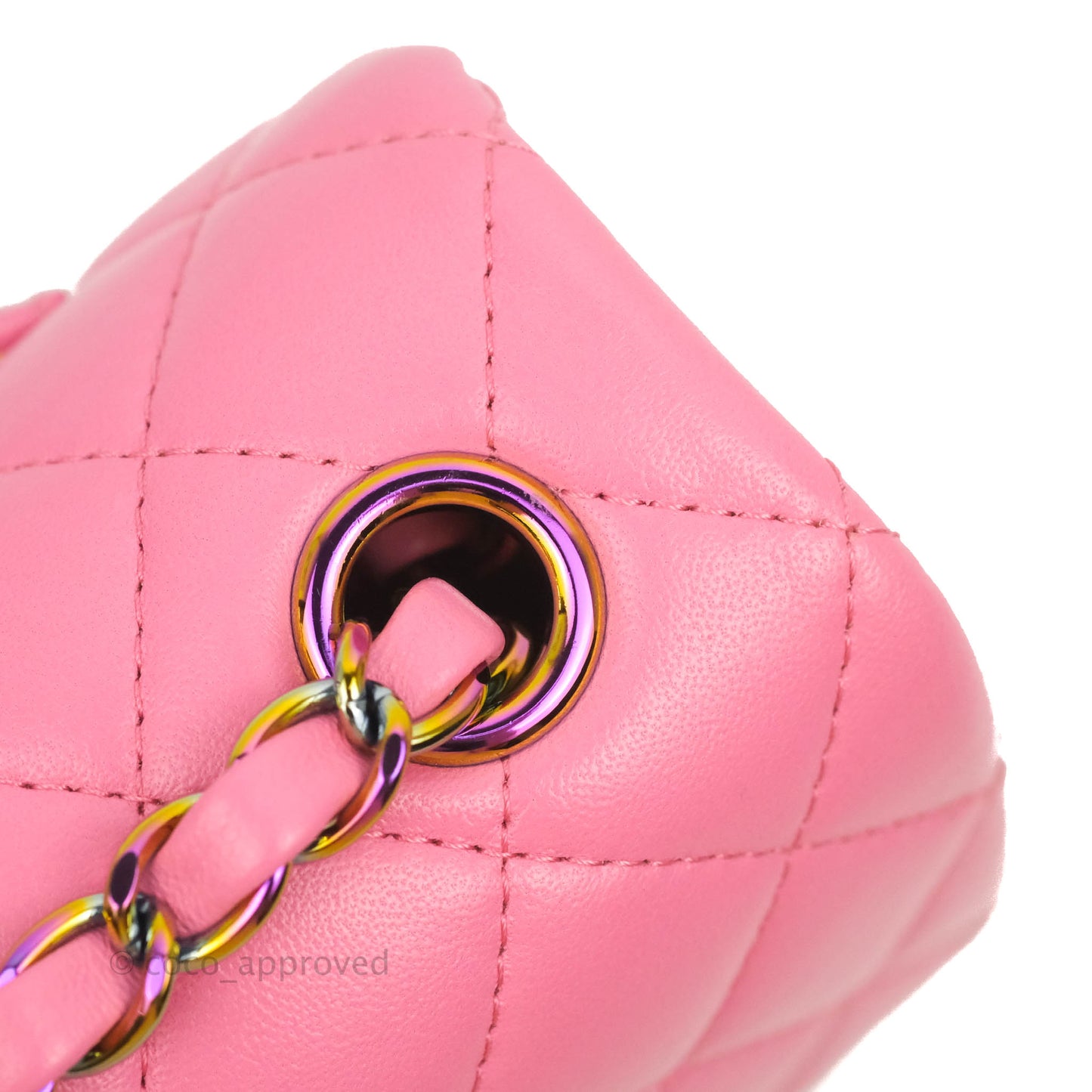Chanel Mini Rectangular Pink Lambskin Rainbow Hardware