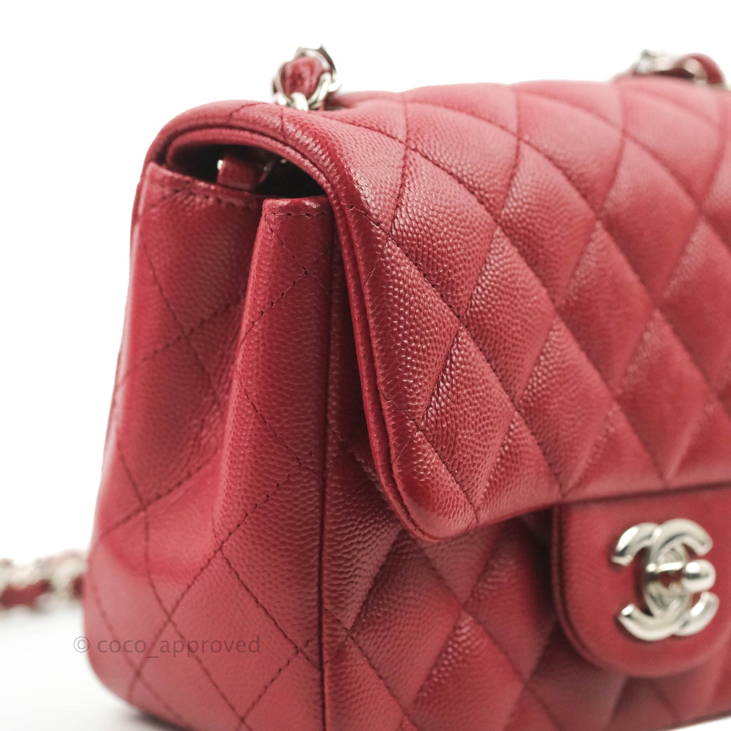 Chanel Quilted Mini Square Red Caviar Silver Hardware 17B
