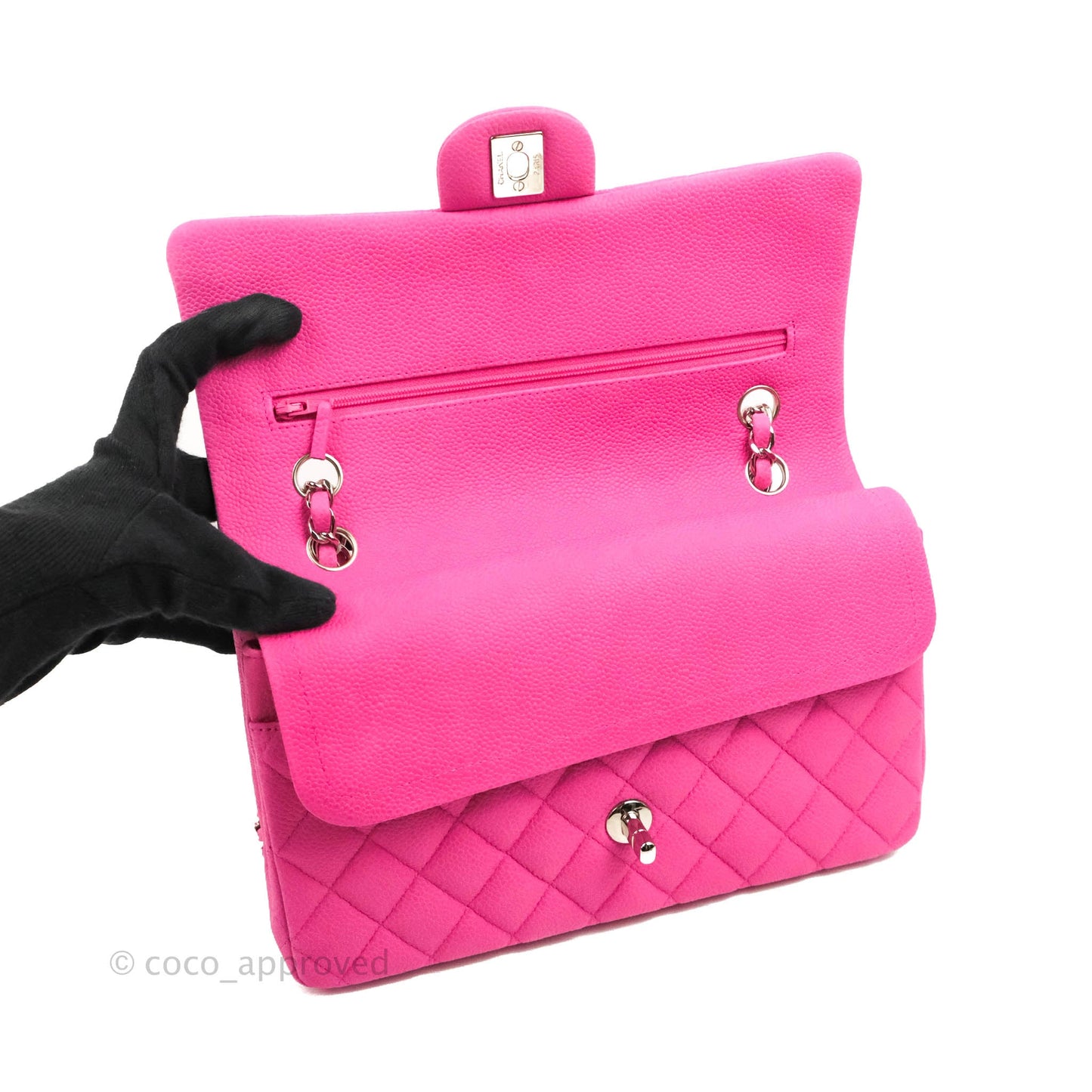 Chanel Classic M/L Medium Flap Quilted Pink Matte Caviar Silver Hardware