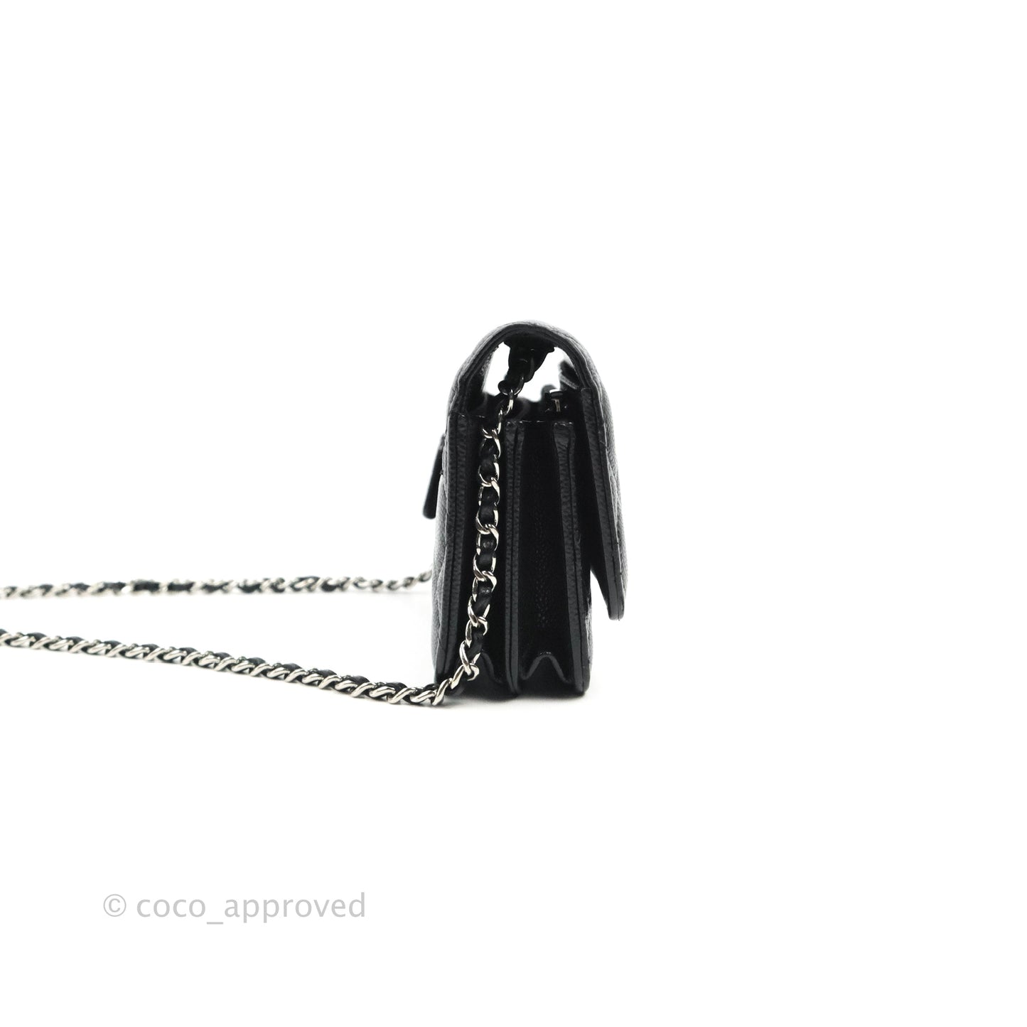 Chanel Quilted Mini Wallet on Chain WOC Black Caviar Silver Hardware