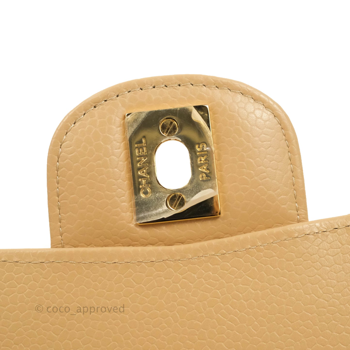 Chanel Classic M/L Medium Flap Quilted Beige Caviar Gold Hardware