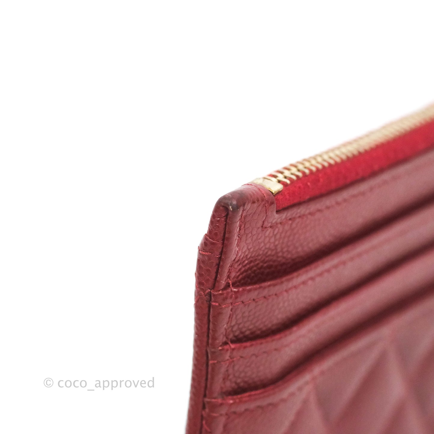 Chanel Quilted CC Zipped Card Holder Red Caviar Gold Hardware