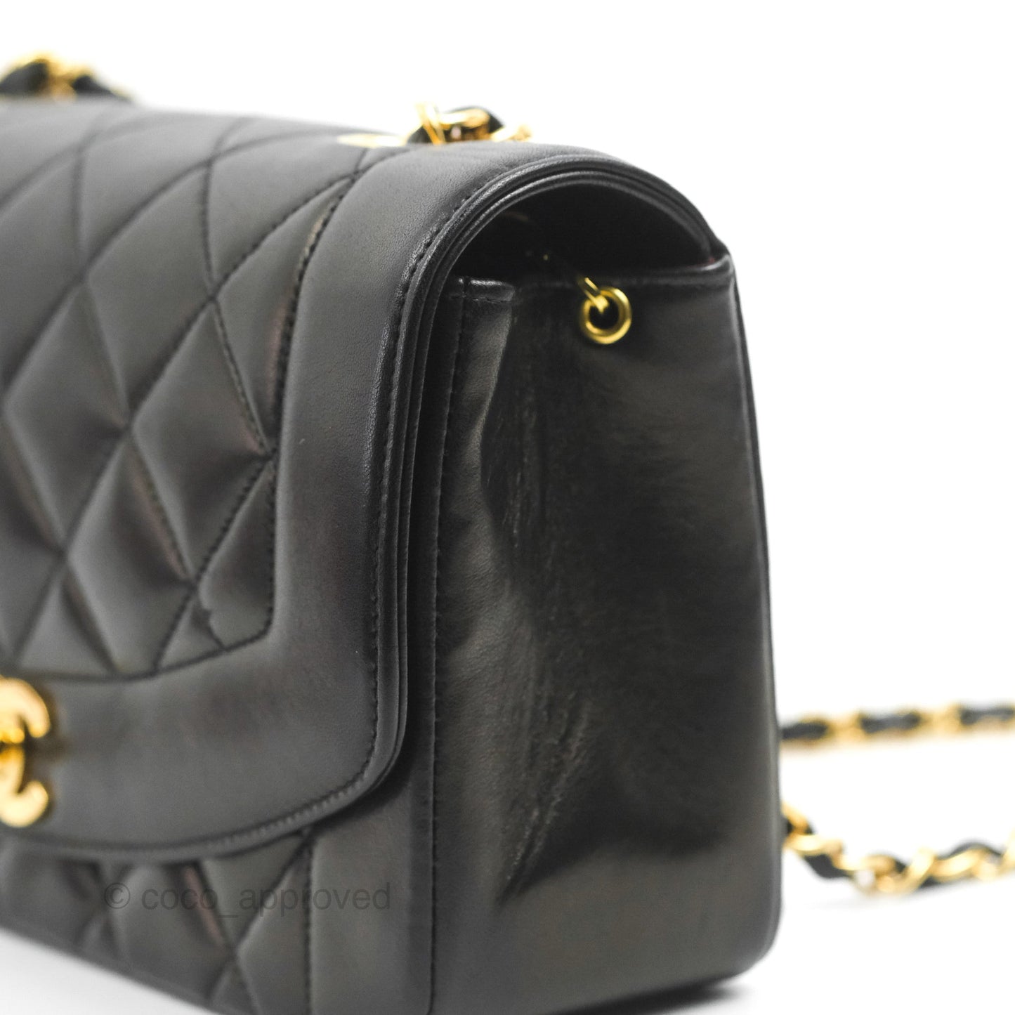 Chanel Vintage Small Quilted Classic Diana Flap Bag Black Lambskin 24K Gold Hardware