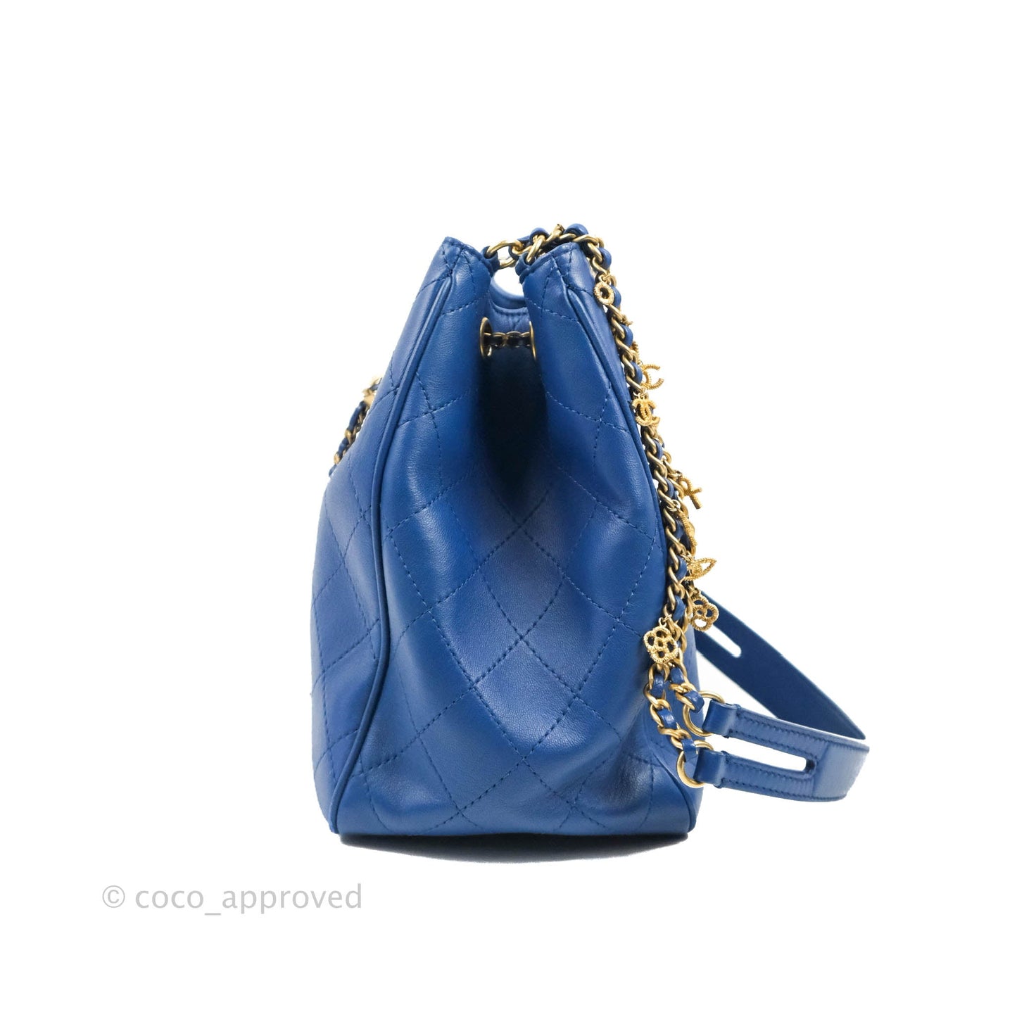 Chanel Egyptian Amulet Drawstring Bucket Bag Navy Aged Gold Hardware