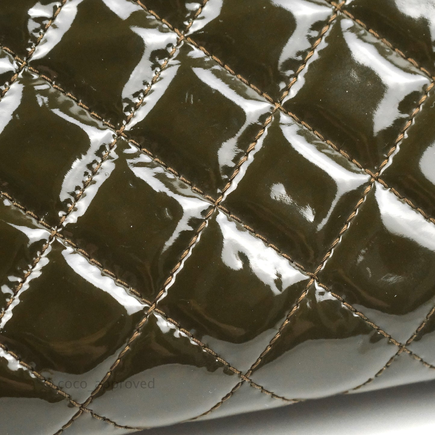 Chanel CC Tote Quilted Dark Green Patent Silver Hardware