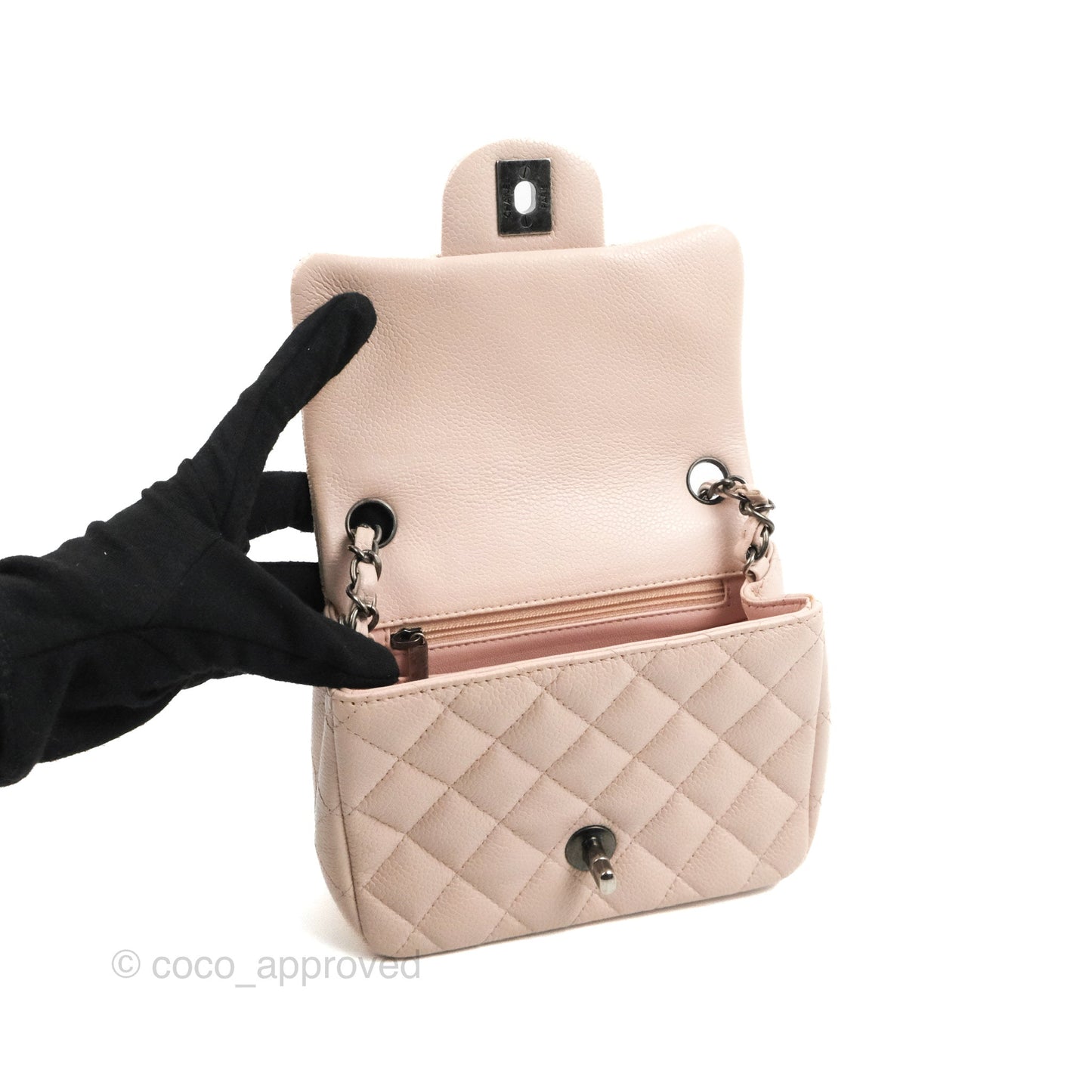 Chanel Quilted Mini Square Sakura Pink Caviar Ruthenium Hardware