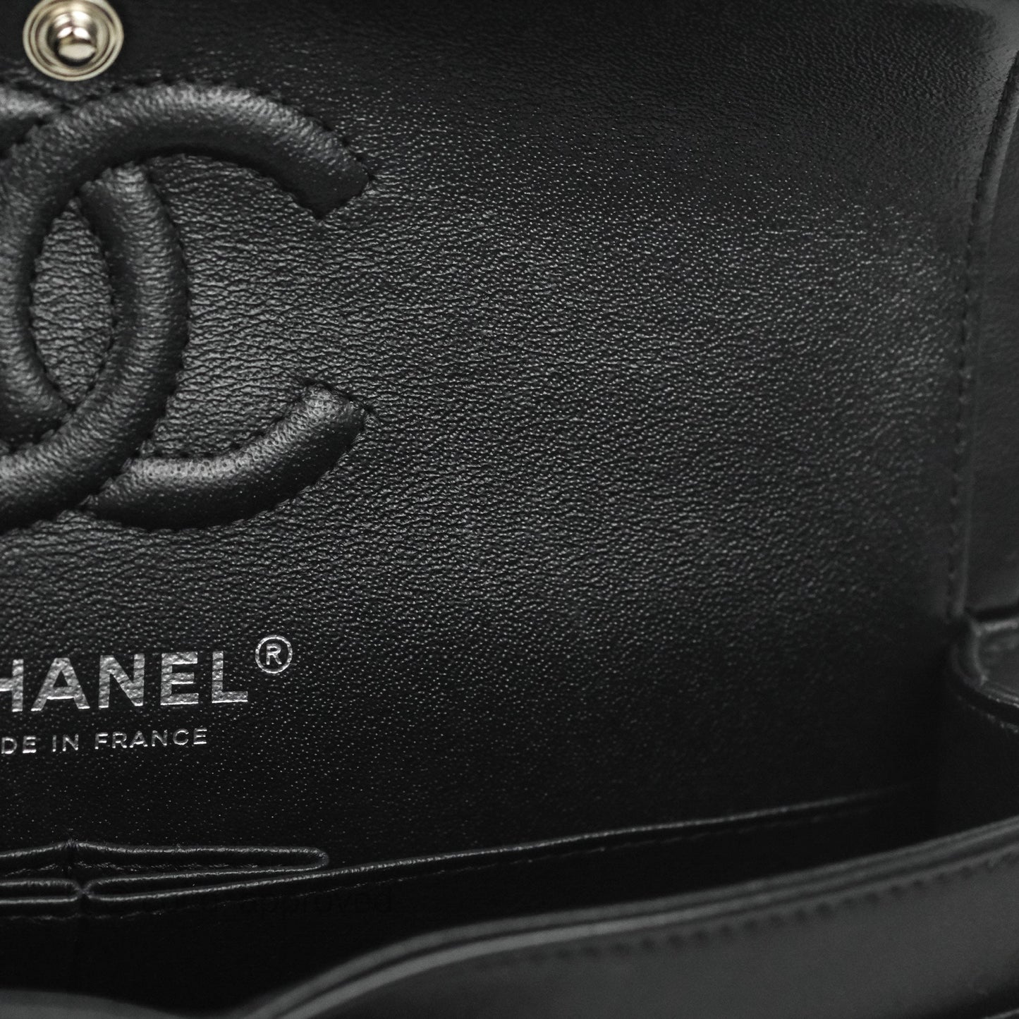Chanel Small Classic Flap Chevron Black Lambskin Silver Hardware 21C