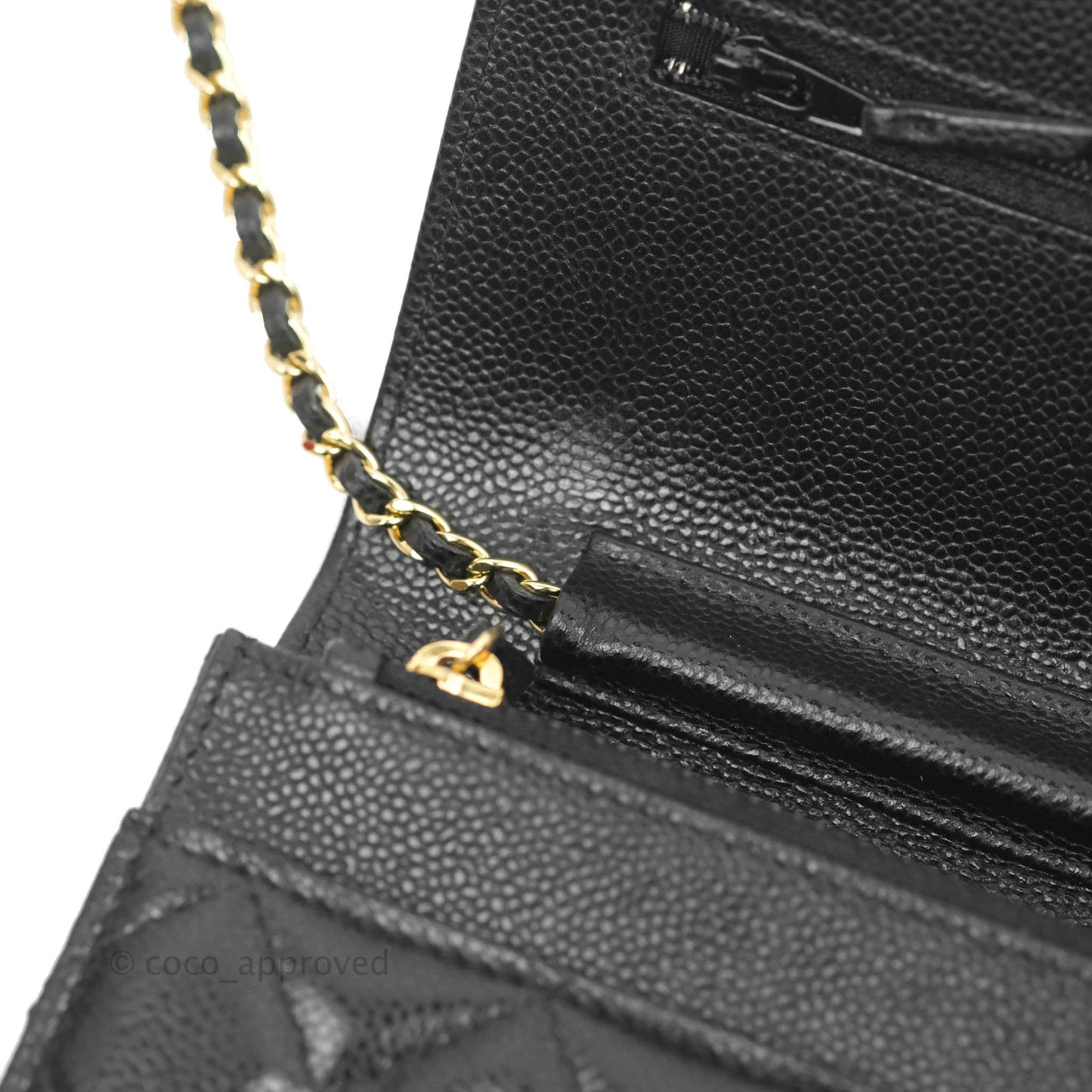Chanel Quilted Wallet on Chain WOC CC Coco Chain Black Caviar Gold Hardware