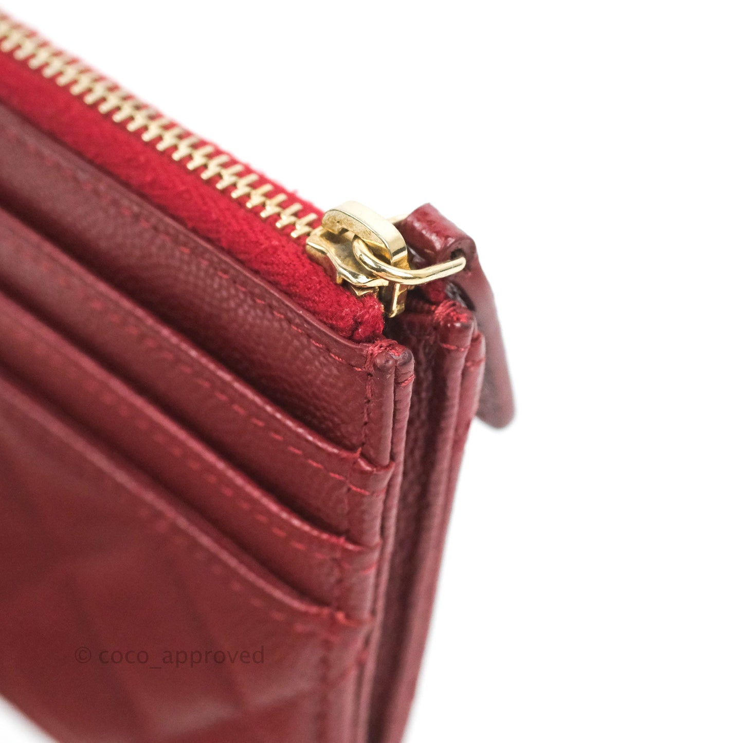 Chanel Quilted CC Zipped Card Holder Red Caviar Gold Hardware