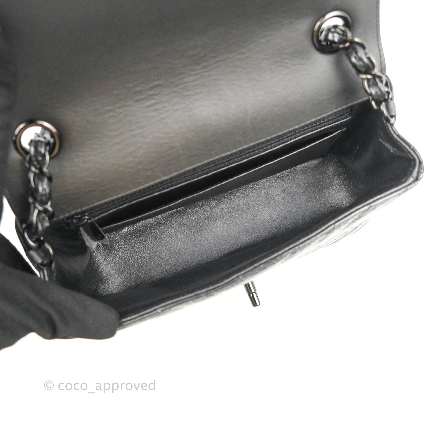 Chanel Mini Rectangular Flap Chevron Black Crumpled Metallic Patent So Black