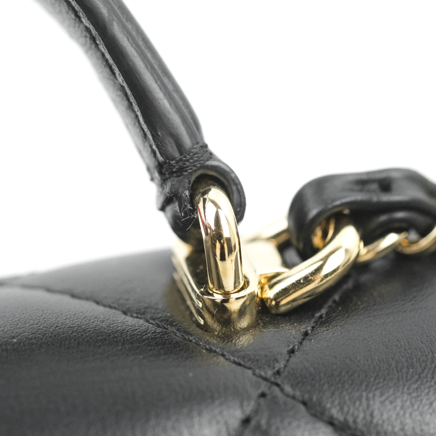 Chanel Small Coco Lady Quilted Flap Bag With Top Handle Black Calfskin Gold Hardware