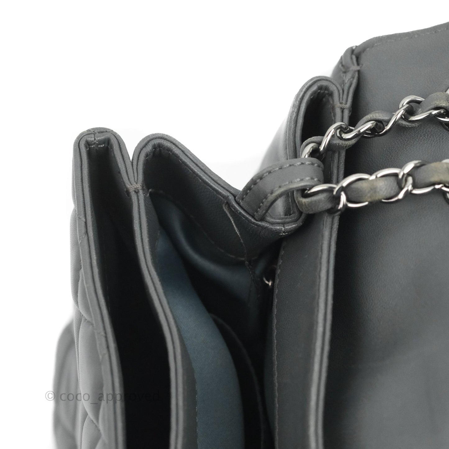 Chanel Quilted Jumbo Coco Loop Flap Dark Grey Lambskin Silver Hardware
