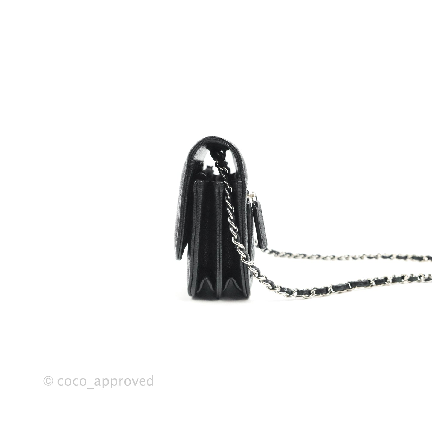 Chanel Quilted Mini Wallet on Chain WOC Black Caviar Silver Hardware