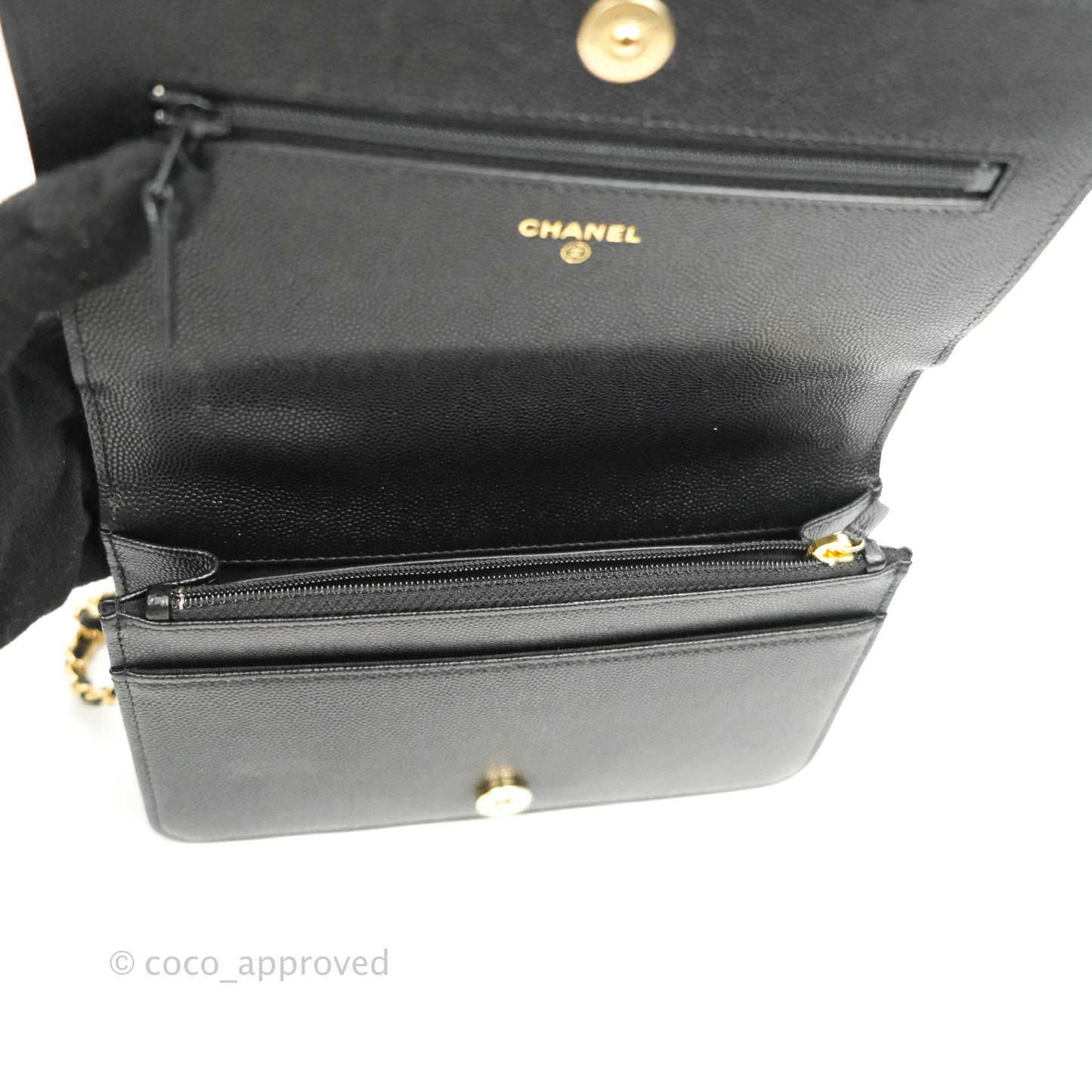 Chanel Quilted WOC Black Caviar Gold Hardware 22A