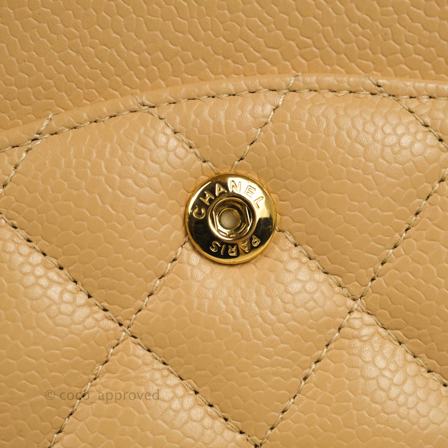 Chanel Classic M/L Medium Flap Quilted Beige Caviar Gold Hardware
