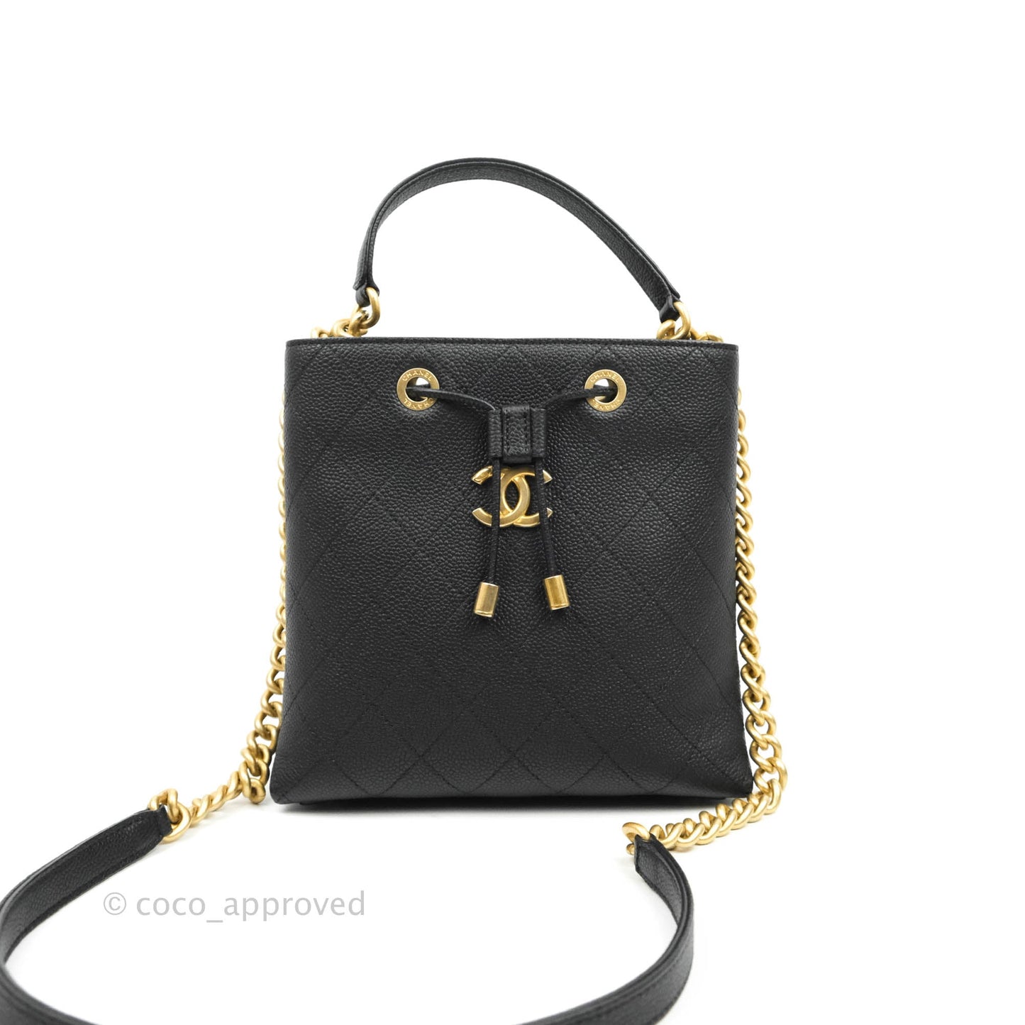 Chanel Black Grained Calfskin Drawstring Bucket Bag