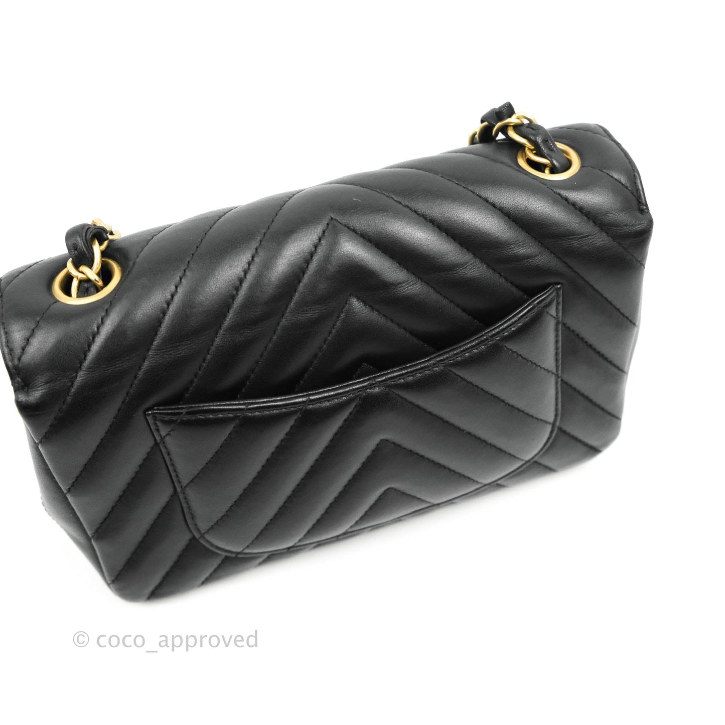 Chanel Chevron Mini Rectangular Flap Black Lambskin Aged Gold Hardware