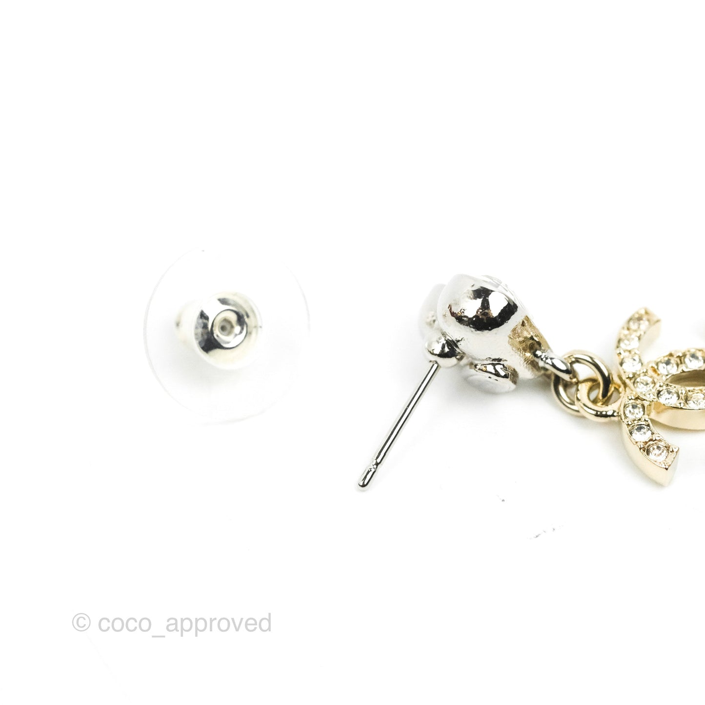 Chanel Crystal Heart CC Drop Earrings Silver Tone 23S