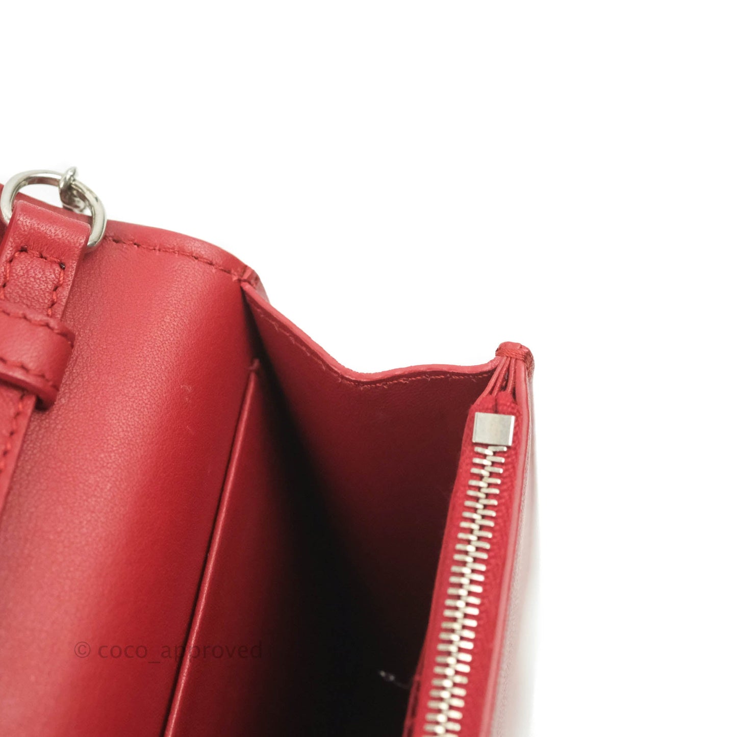 Celine Frame Evening Clutch On Chain Red Pink Smooth Lambskin Silver Hardware