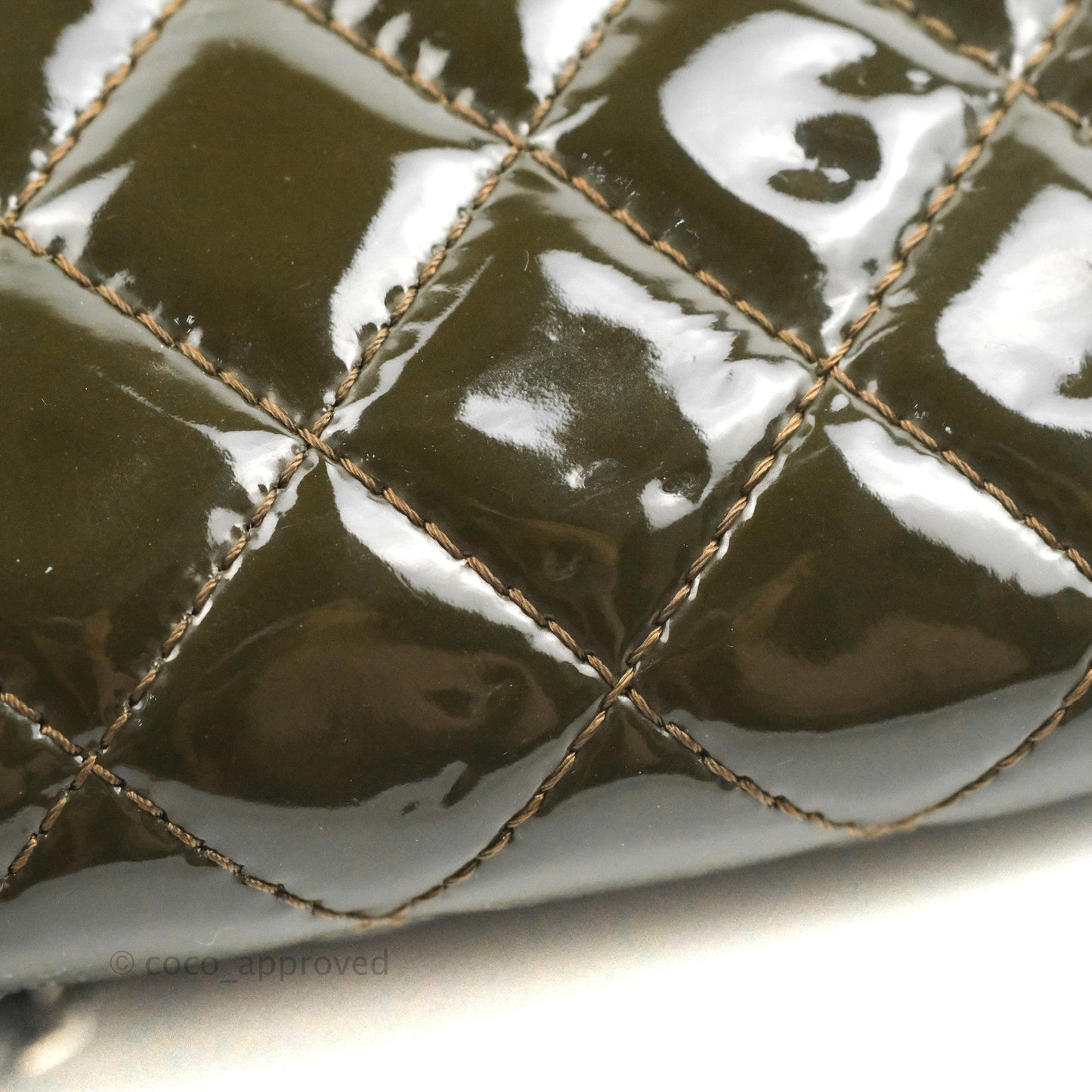 Chanel CC Tote Quilted Dark Green Patent Silver Hardware