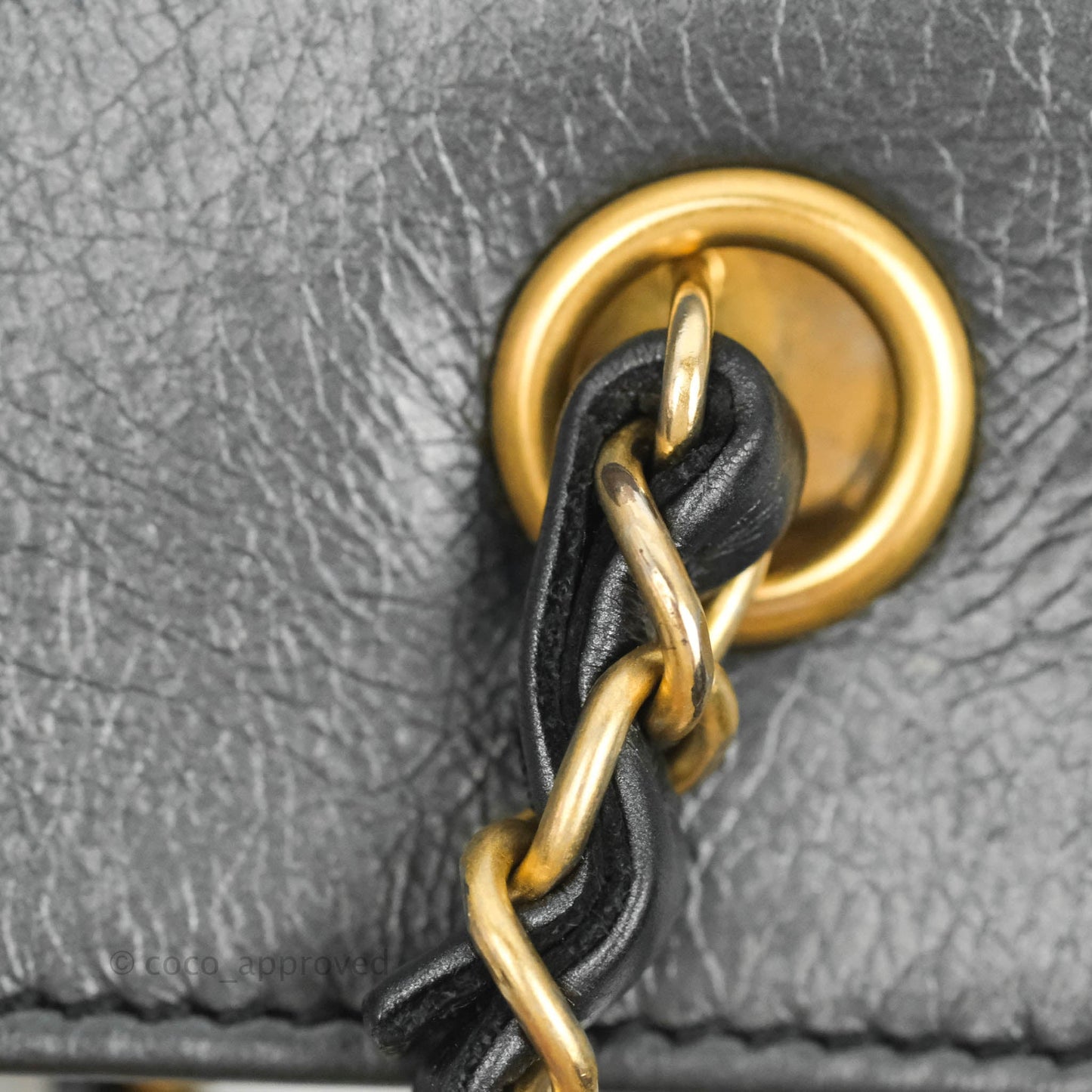 Chanel Quilted Drawstring Shopping Tote Bag Metallic Dark Grey Aged Calfskin Aged Gold Hardware