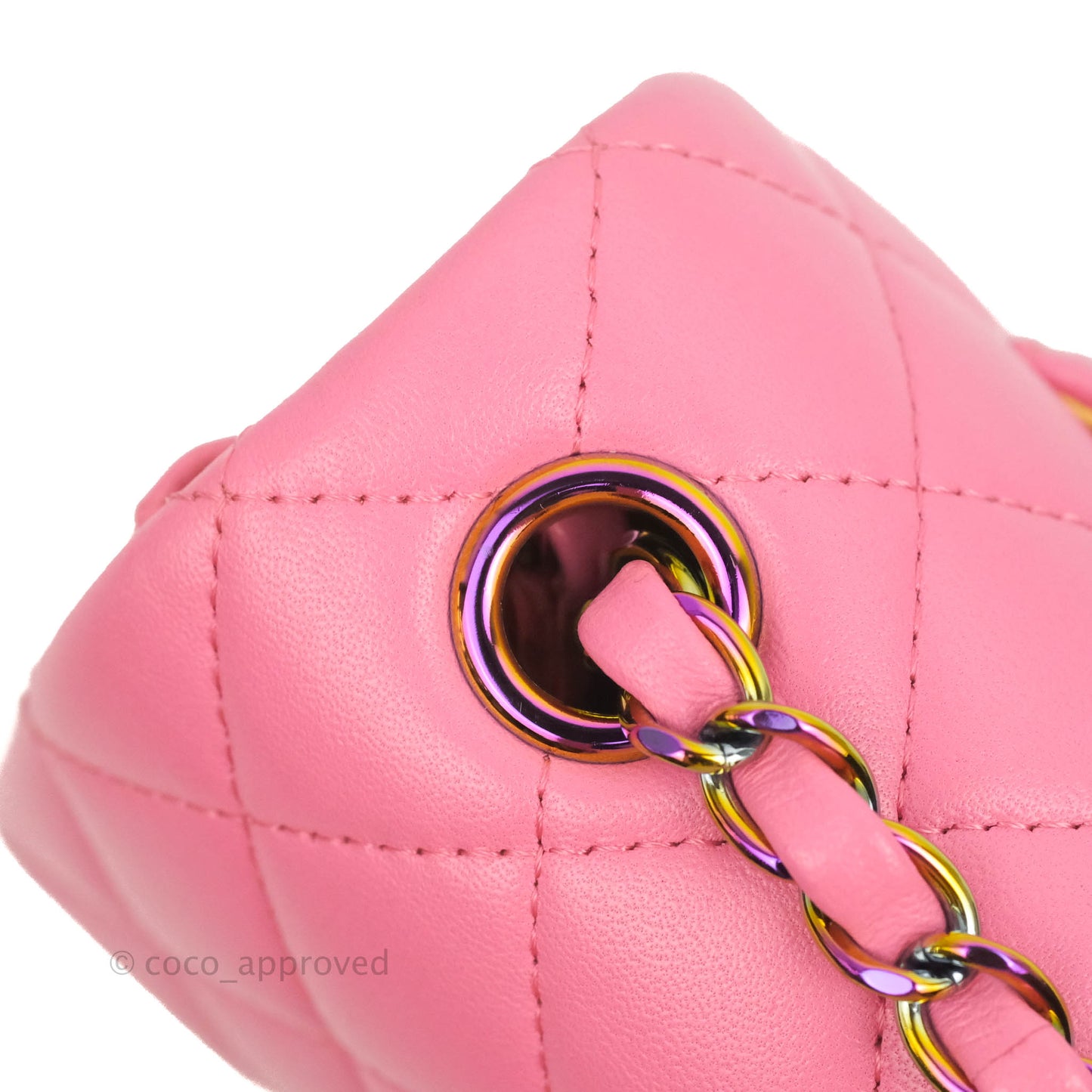 Chanel Mini Rectangular Pink Lambskin Rainbow Hardware