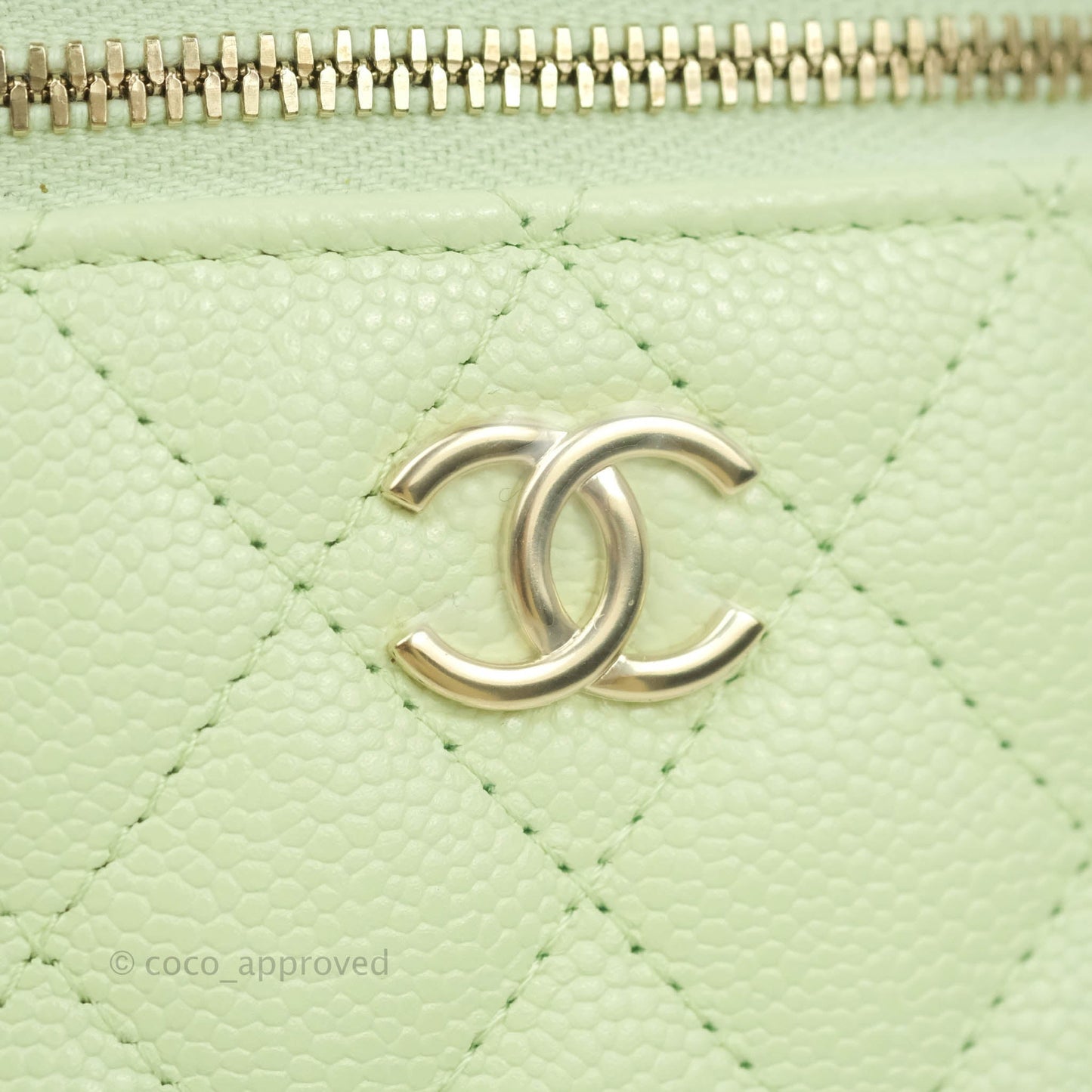 Chanel Quilted Small Handle With Care Vanity Case With Chain Green Caviar Gold Hardware