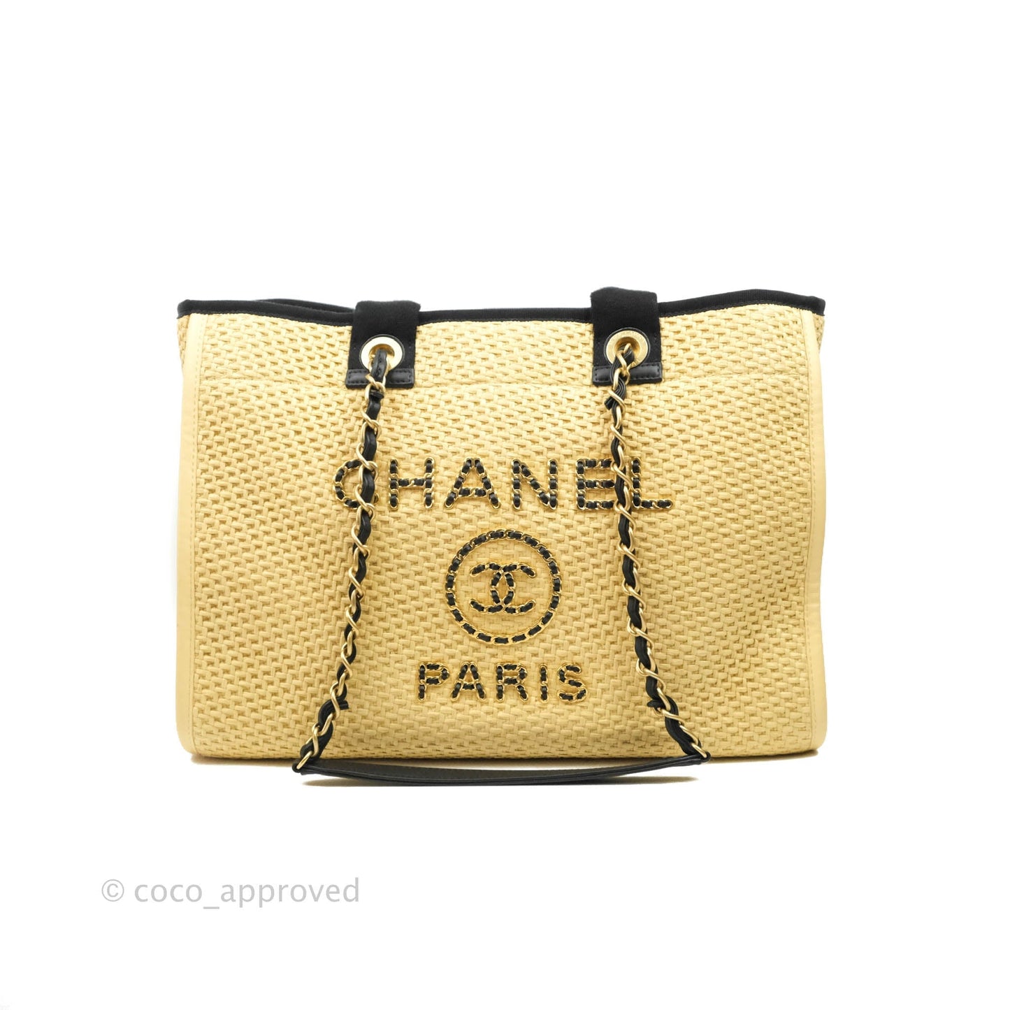 Chanel Large Deauville Tote Woven Chain Leather Logo 21S