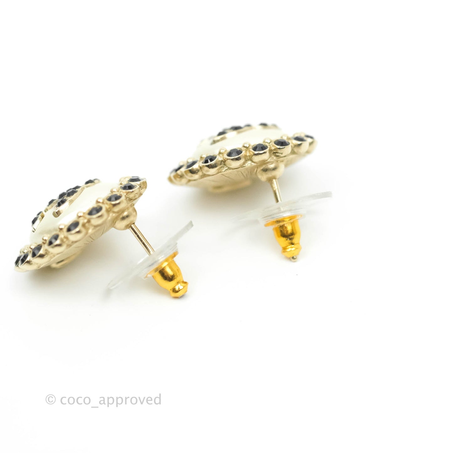 Chanel Crystal Pearl CC Round Earrings Gold Tone 20A