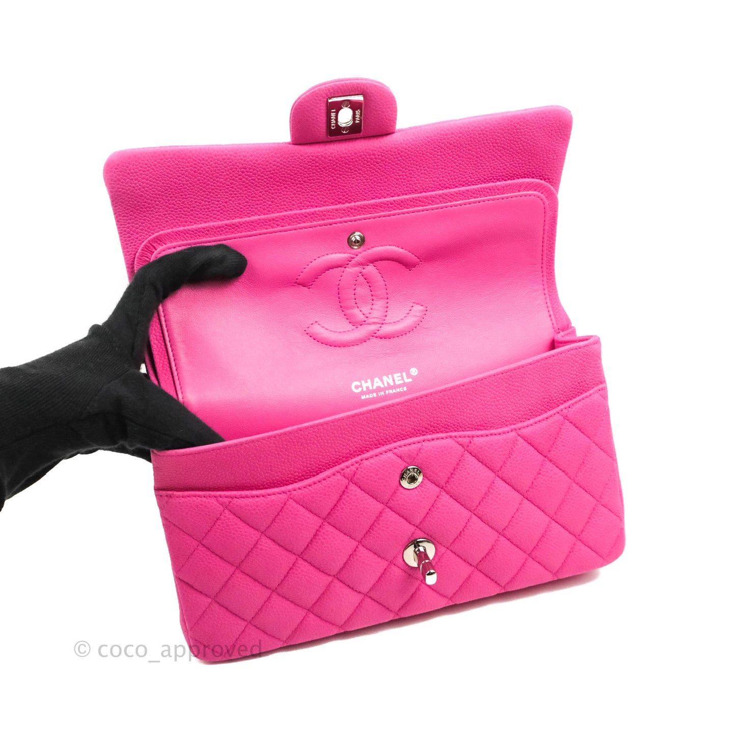 Chanel Classic M/L Medium Flap Quilted Pink Matte Caviar Silver Hardware