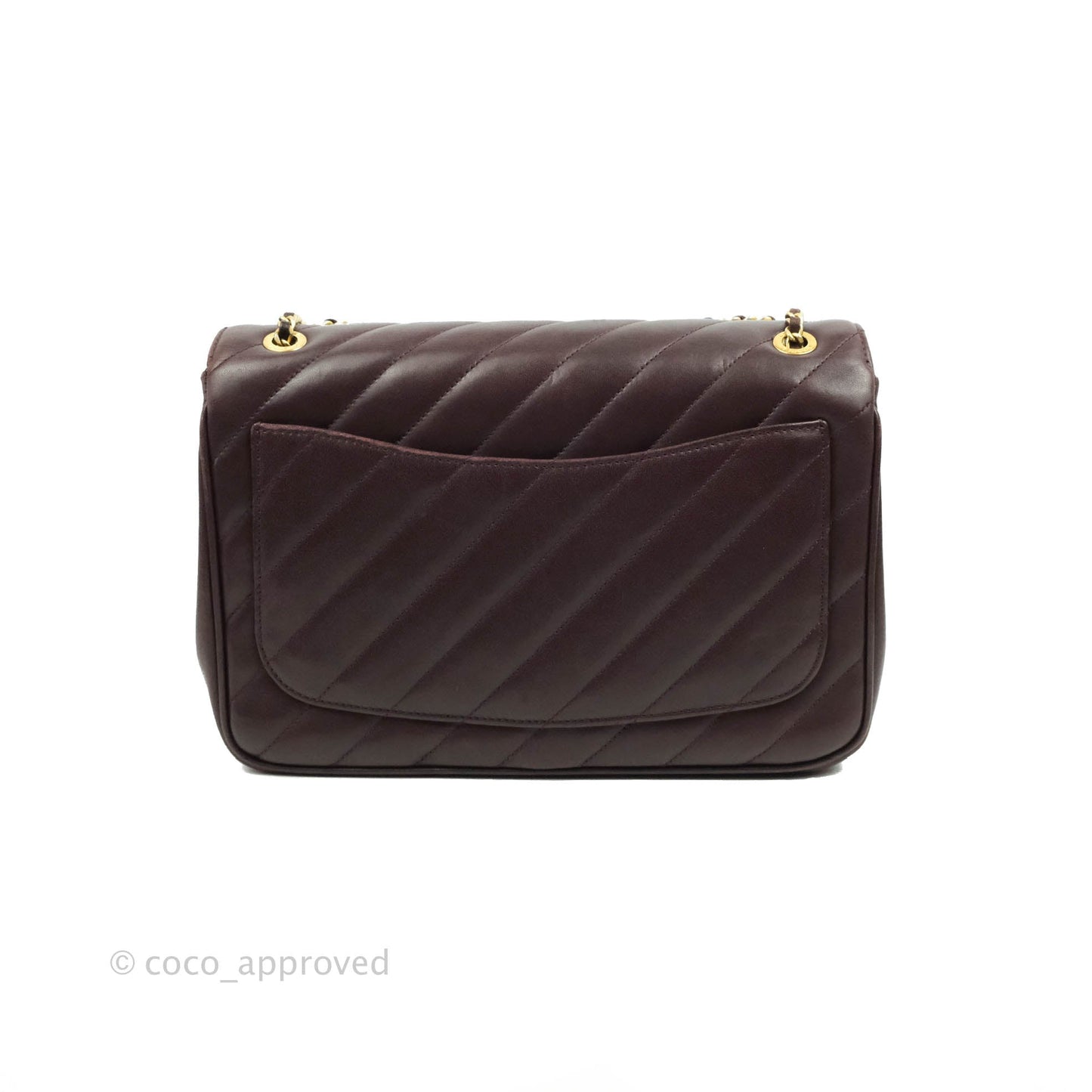 Chanel CC Signature Flap Bag Diagonal Burgundy Calfskin Aged Gold Hardware