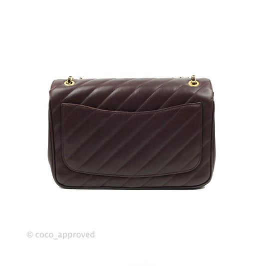 Chanel CC Signature Flap Bag Diagonal Burgundy Calfskin Aged Gold Hardware