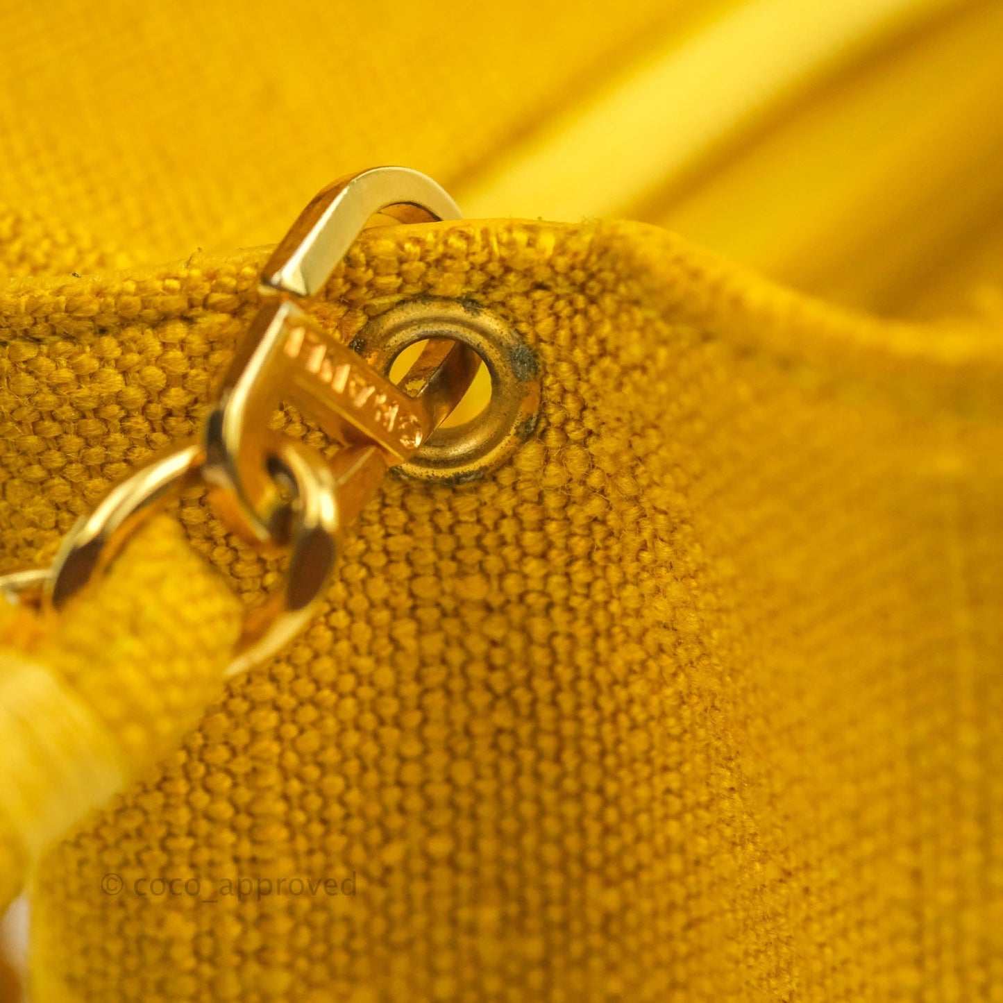 Chanel Vintage Small Classic Diana Flap Bag Yellow Linen Fabric 24K Gold Hardware