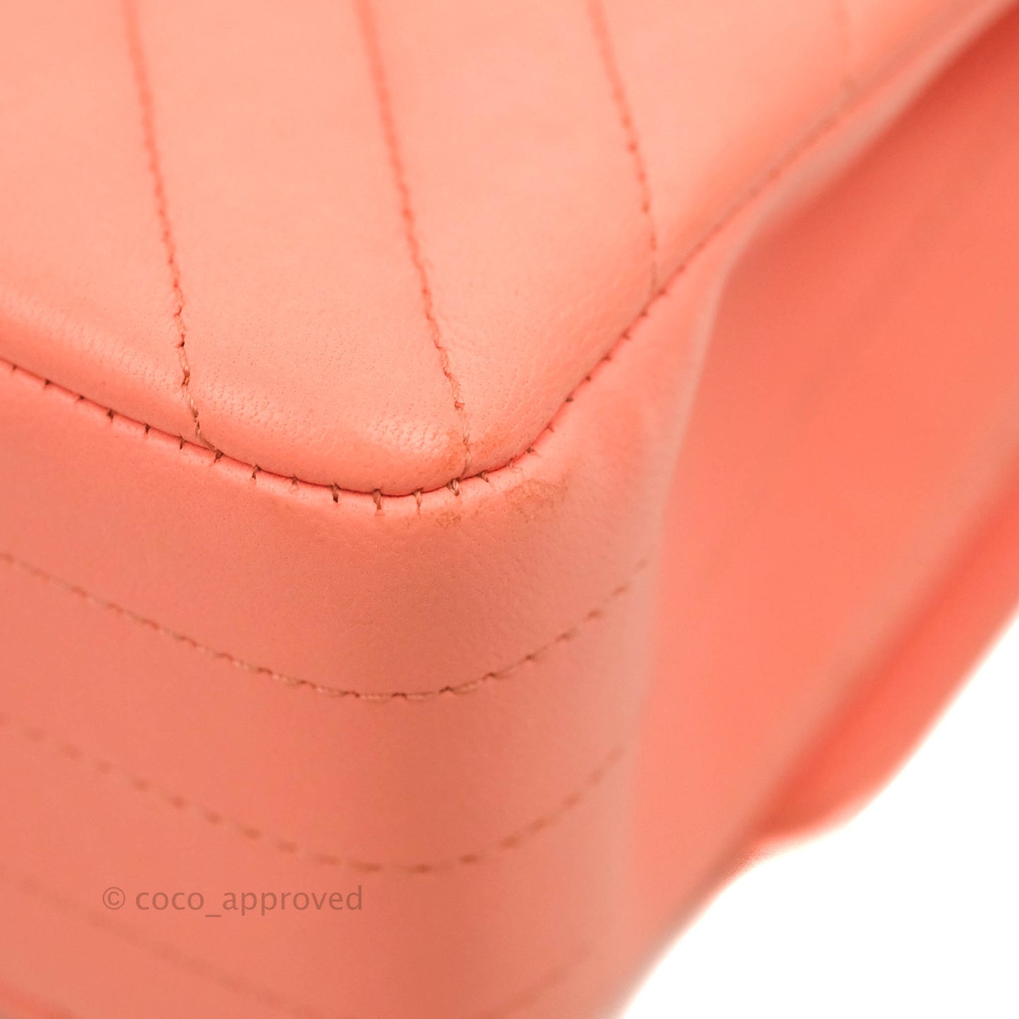 Chanel Classic M/L Medium Chevron Double Flap Coral Pink Lambskin Aged Gold Hardware