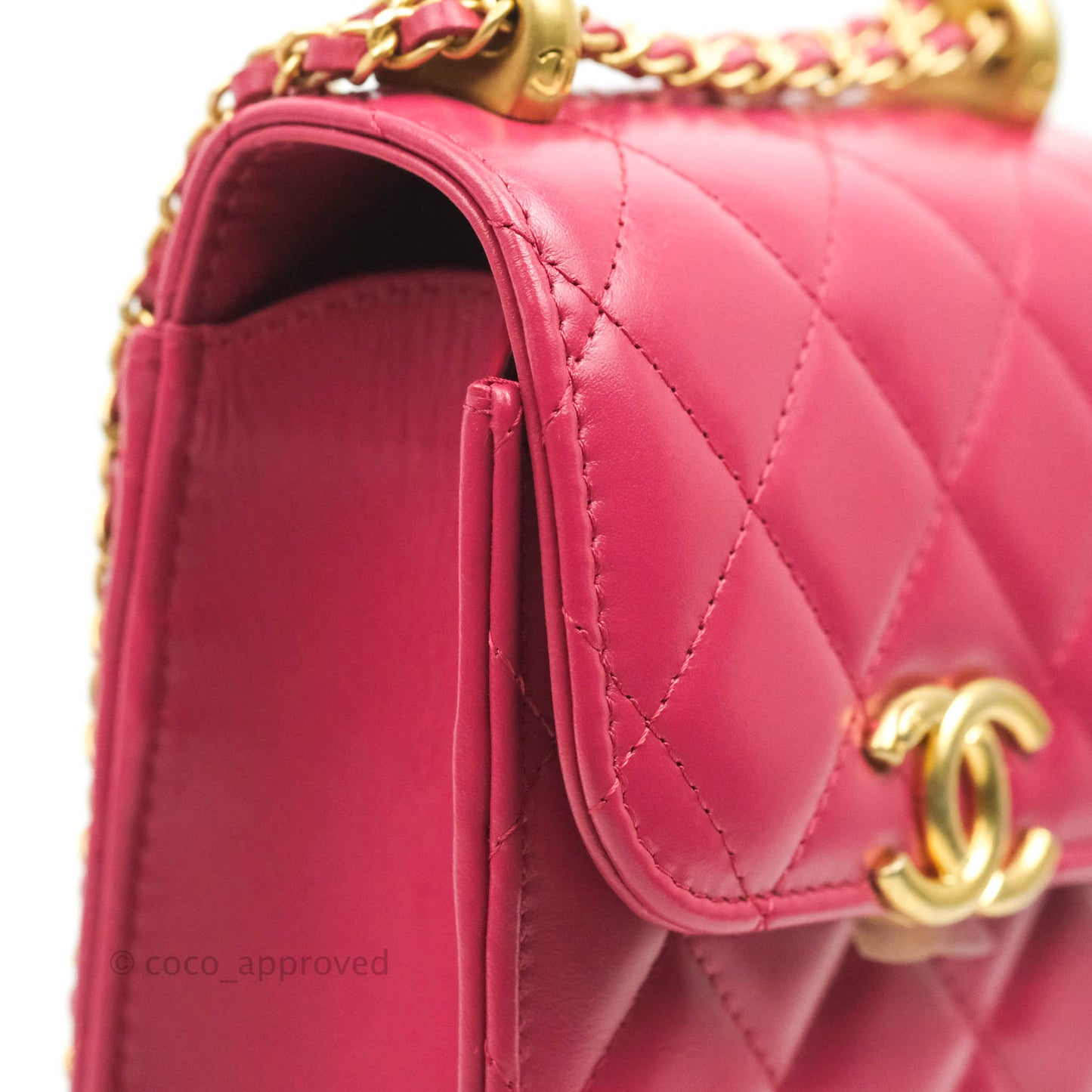 Chanel Quilted Perfect Fit Dark Pink Phone Holder Aged Gold Hardware