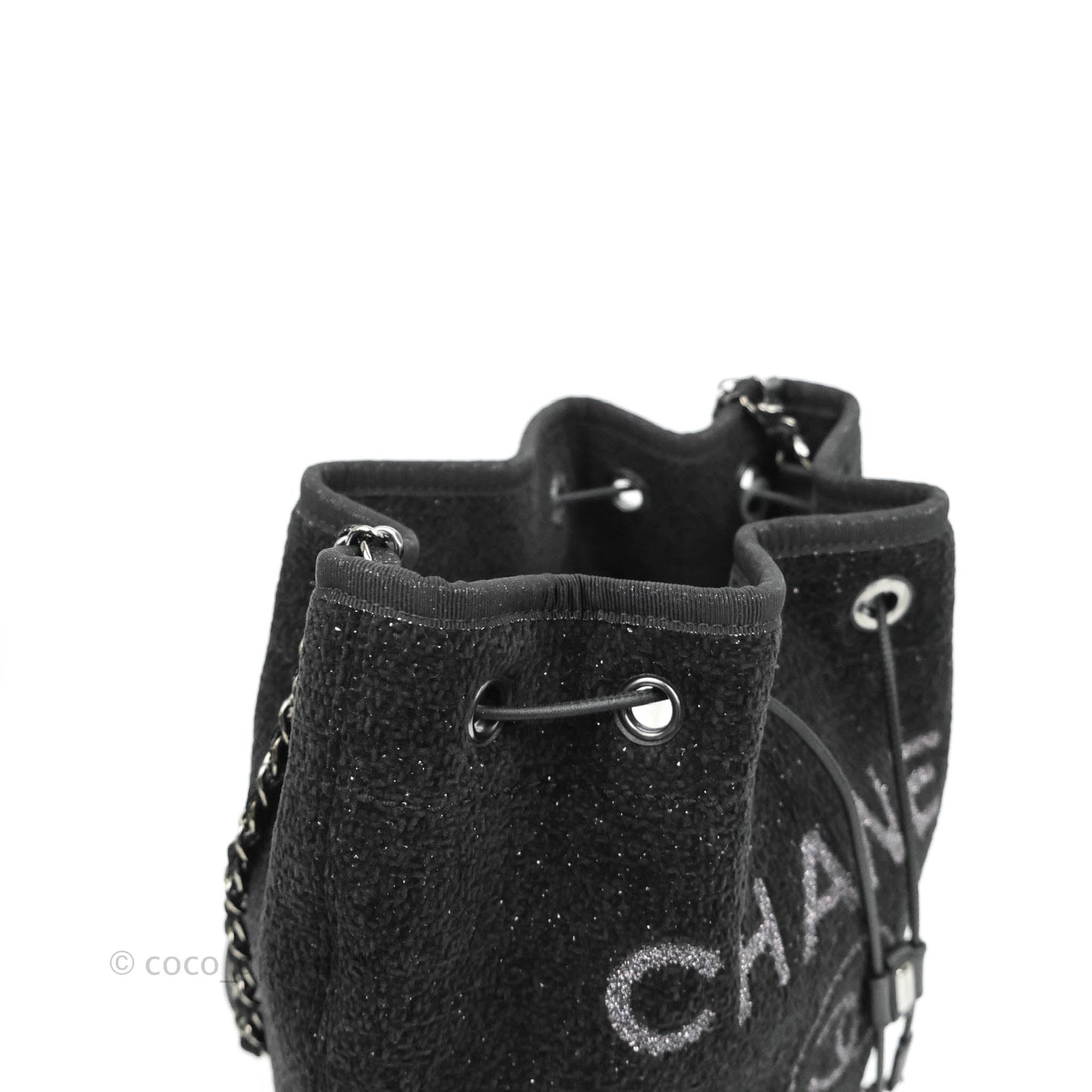 Chanel Deauville Drawstring Bag Black Glitter Lurex